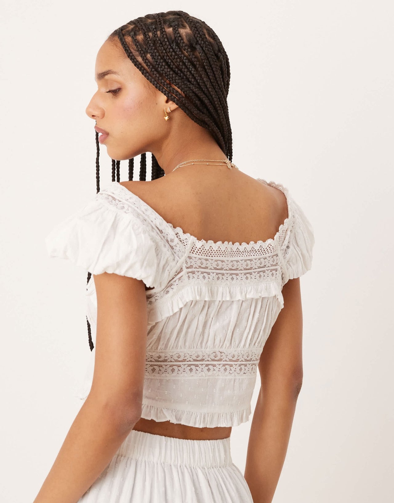 Nobody's Child Lola panelled milkmaid crop top co-ord in white - ASOS Sample Sale