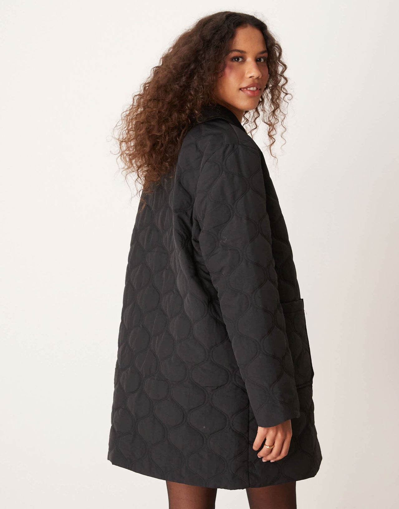 Nobody's Child longline collared quilted jacket in black - ASOS Sample Sale