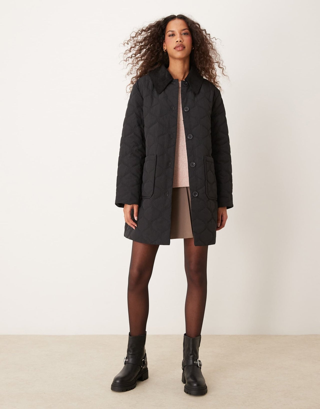 Nobody's Child longline collared quilted jacket in black - ASOS Sample Sale