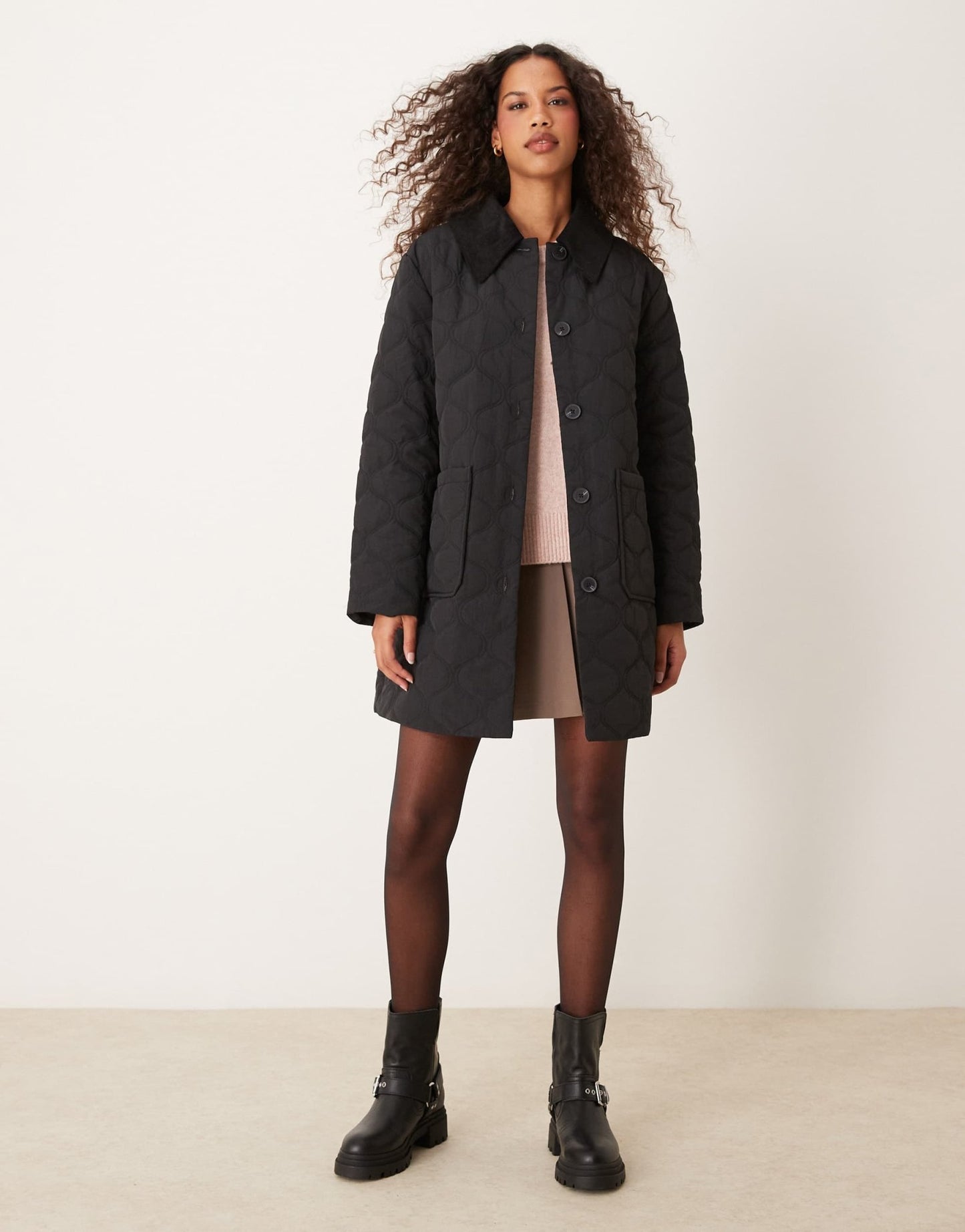 Nobody's Child longline collared quilted jacket in black - ASOS Sample Sale