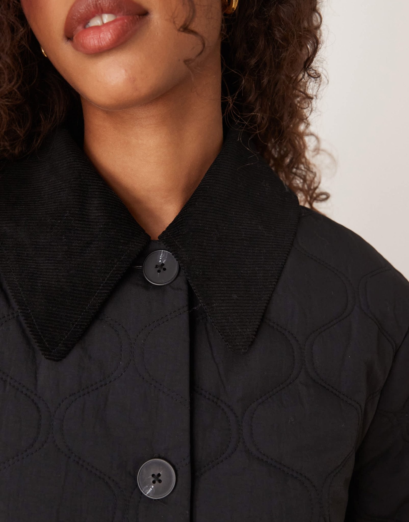 Nobody's Child longline collared quilted jacket in black - ASOS Sample Sale