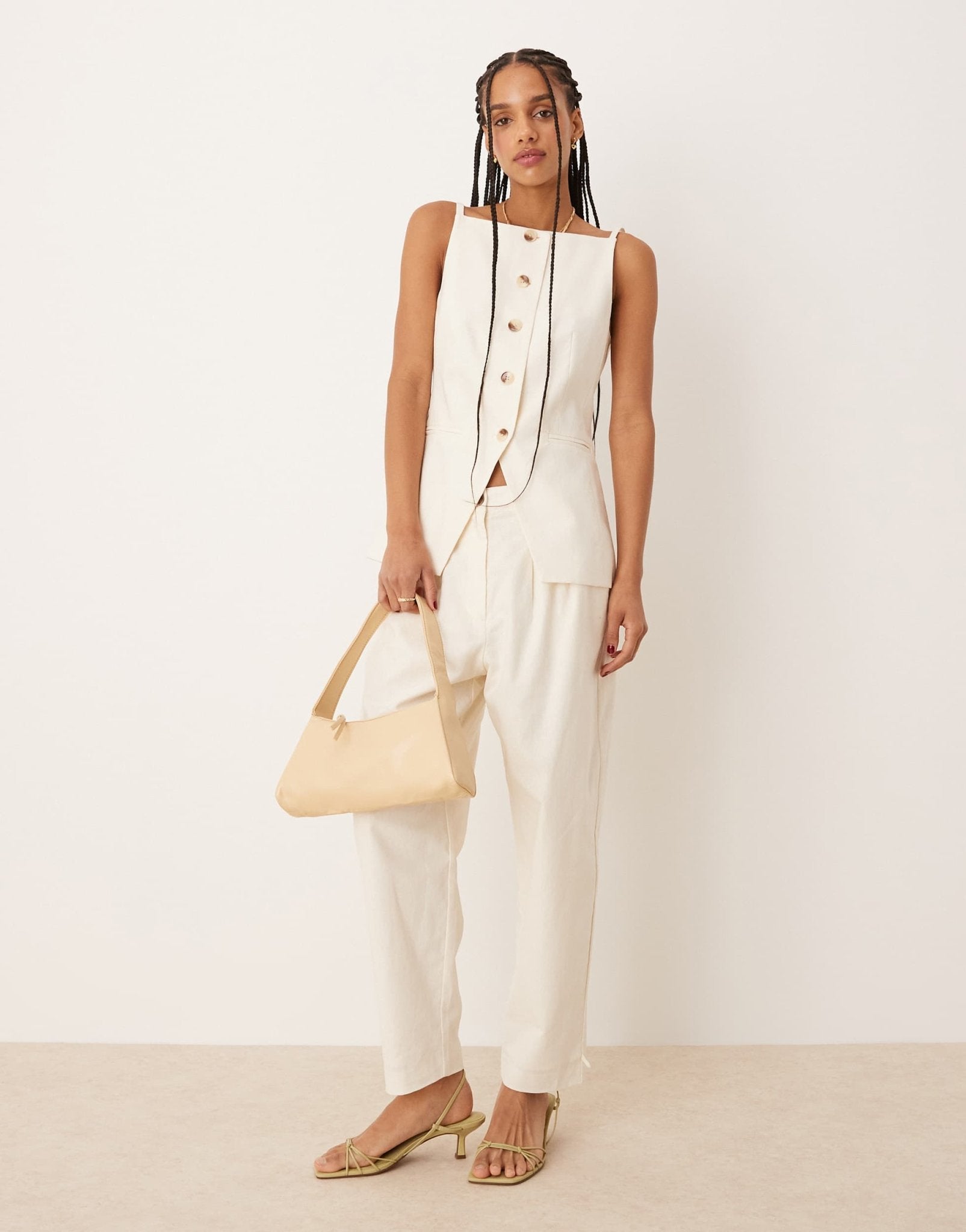 Nobody's Child longline tailored waistcoat co-ord in cream - ASOS Sample Sale