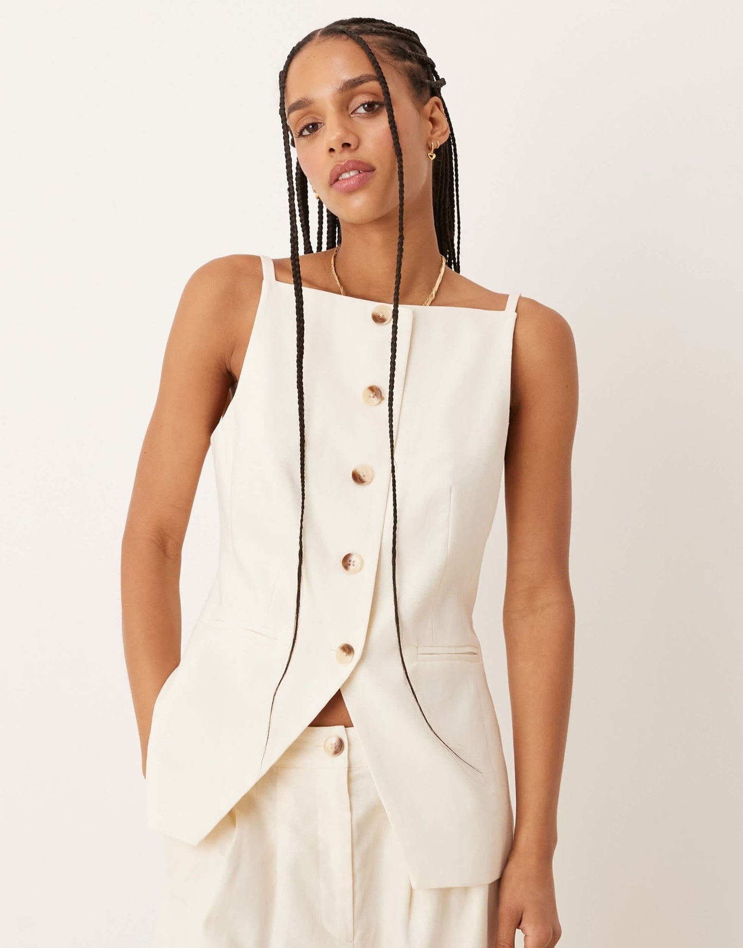 Nobody's Child longline tailored waistcoat co-ord in cream - ASOS Sample Sale