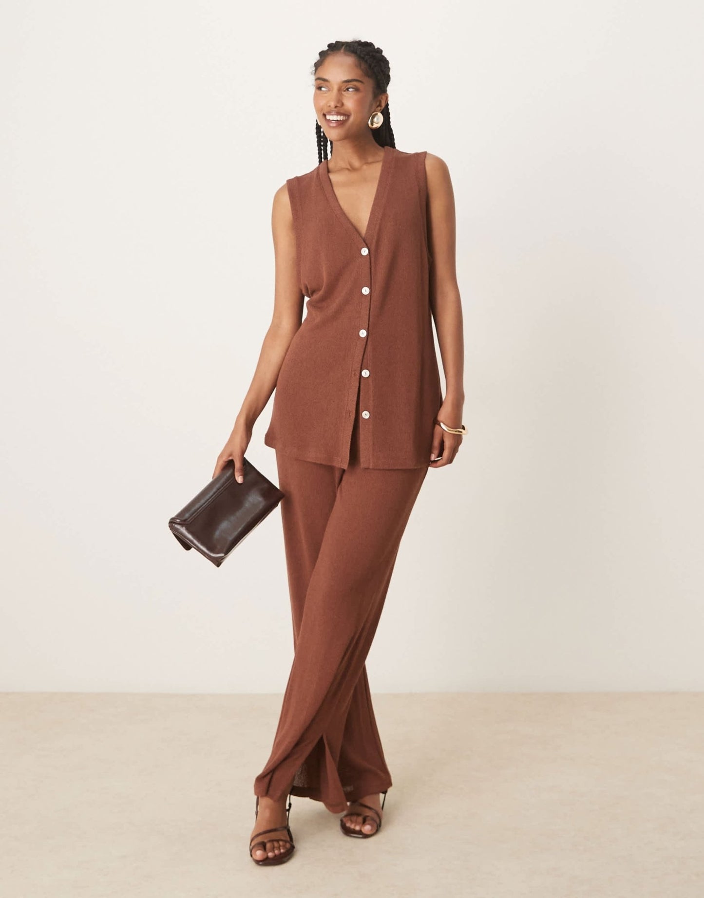 Nobody's Child longline textured waistcoat co-ord in brown - ASOS Sample Sale
