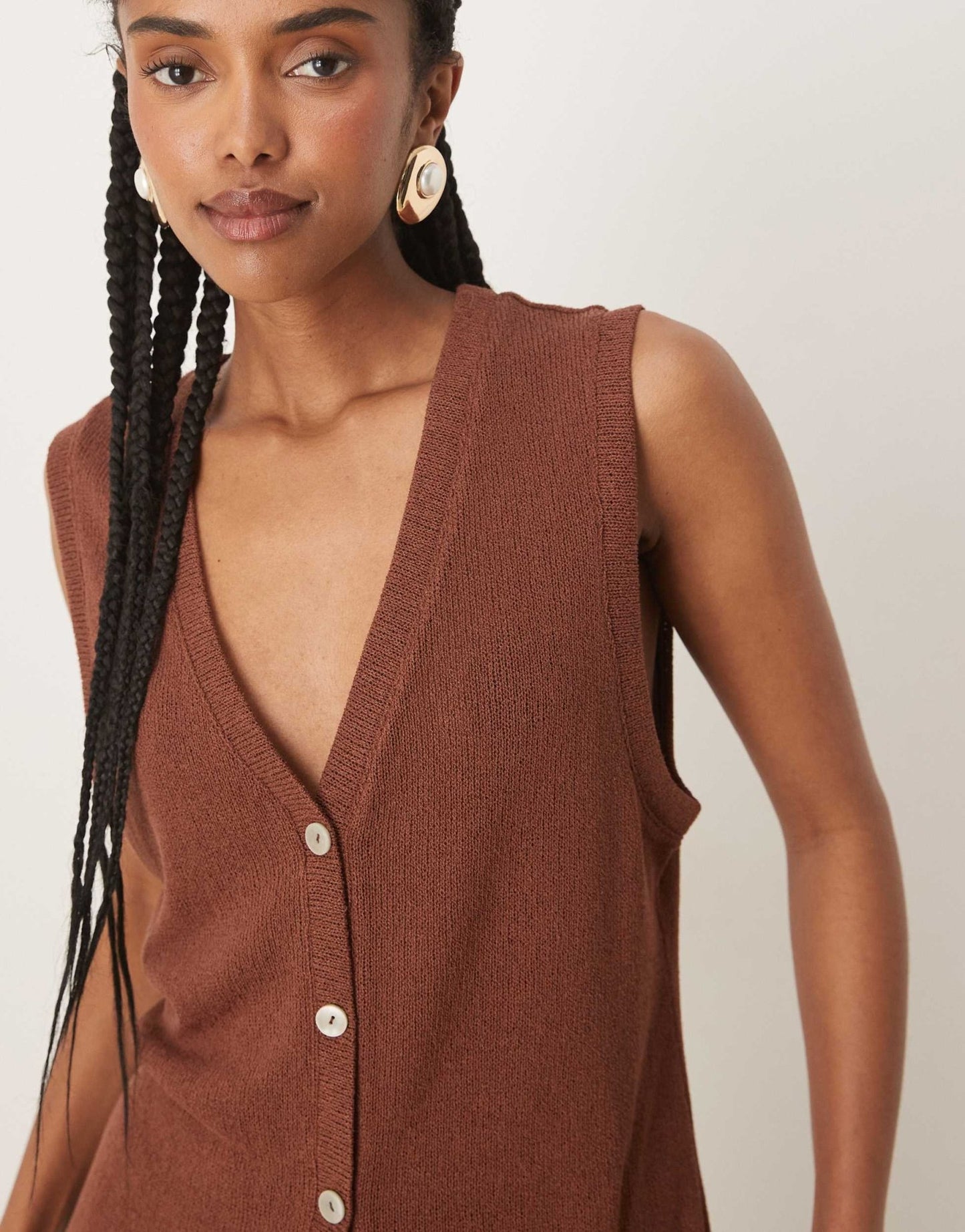 Nobody's Child longline textured waistcoat co-ord in brown - ASOS Sample Sale