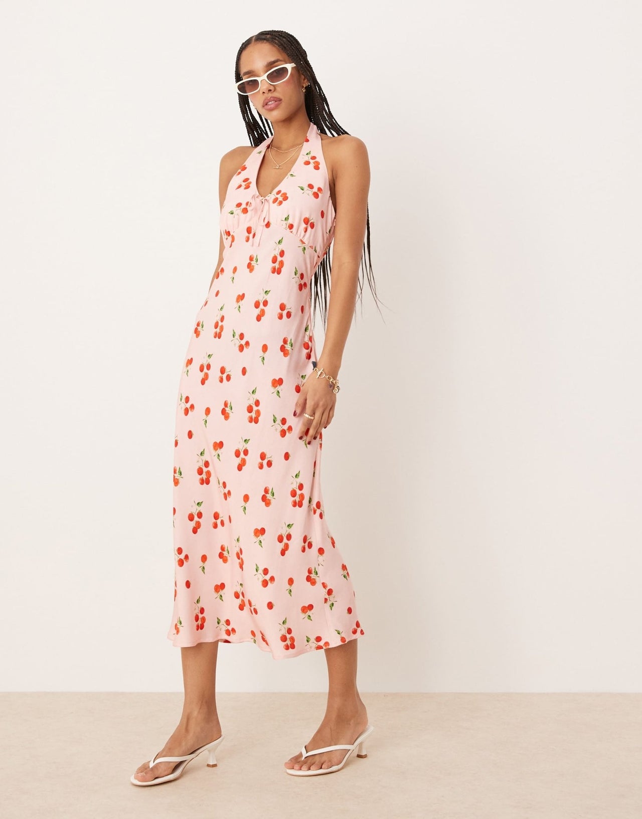 Nobody's Child Lyne halter neck midi dress in pink tomato print - ASOS Sample Sale