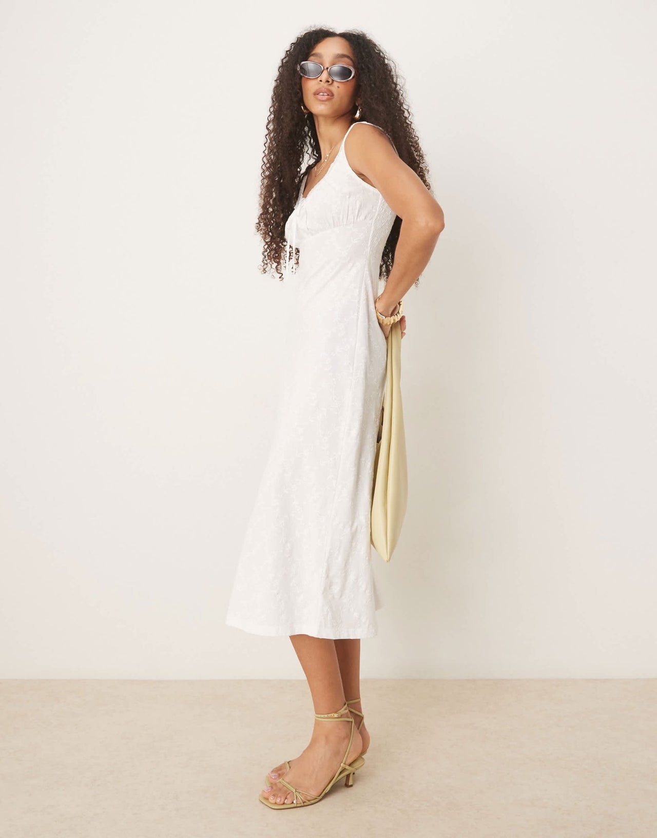 Nobody's Child Melissa milkmaid midi dress in white - ASOS Sample Sale