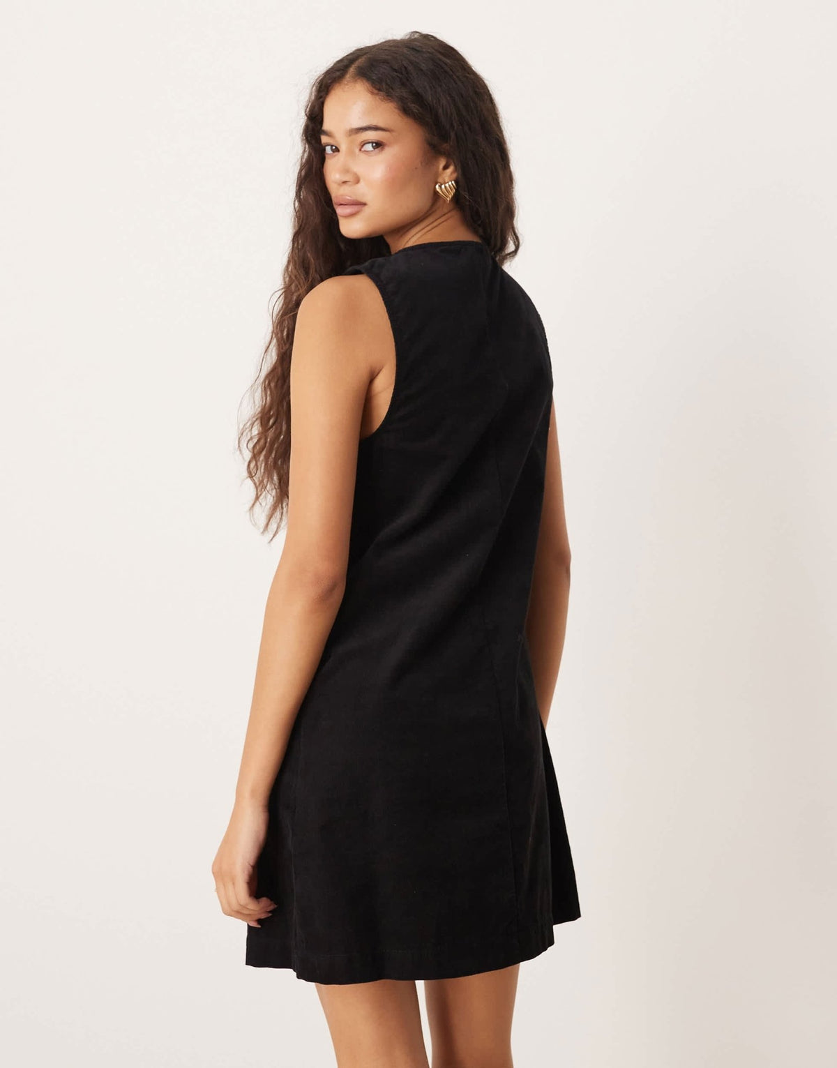 Nobody's Child Nila tie-detail cord pinafore mini dress in black - ASOS Sample Sale