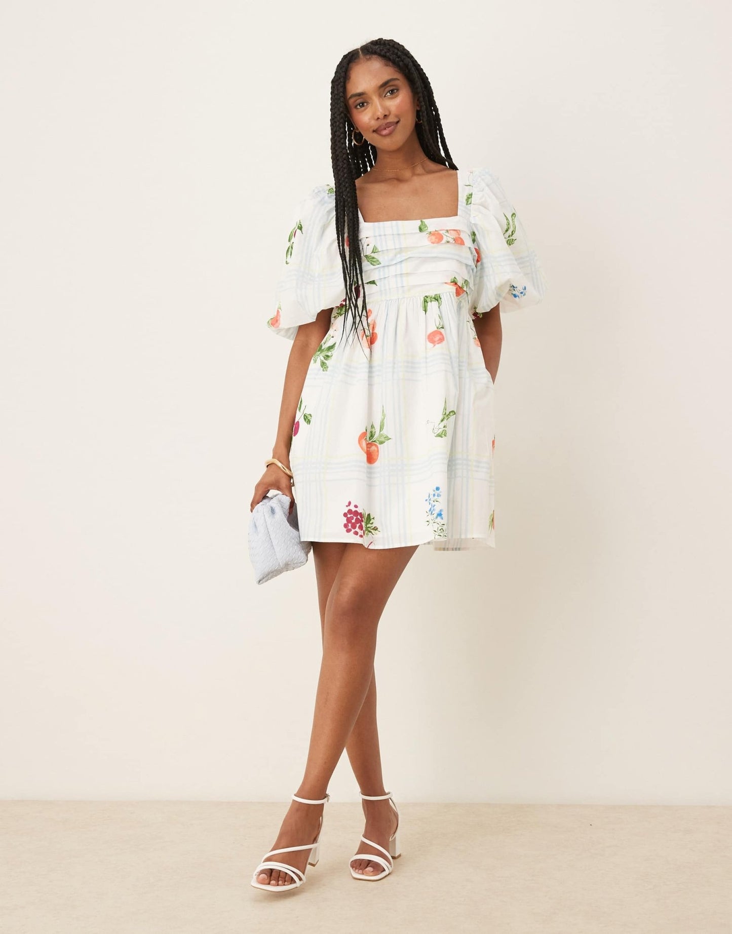 Nobody's Child Nova puff sleeve mini dress in fruit check print - ASOS Sample Sale