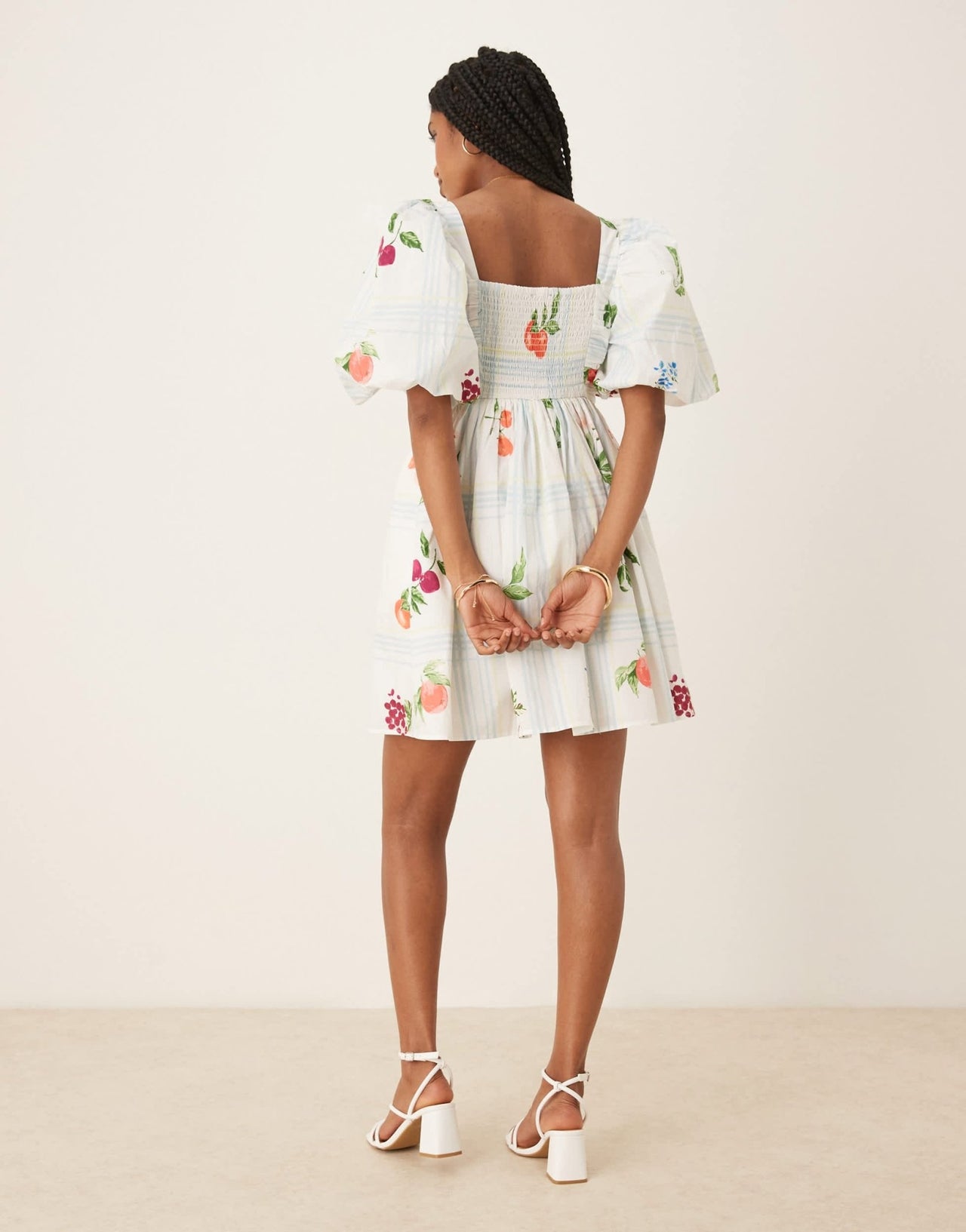 Nobody's Child Nova puff sleeve mini dress in fruit check print - ASOS Sample Sale
