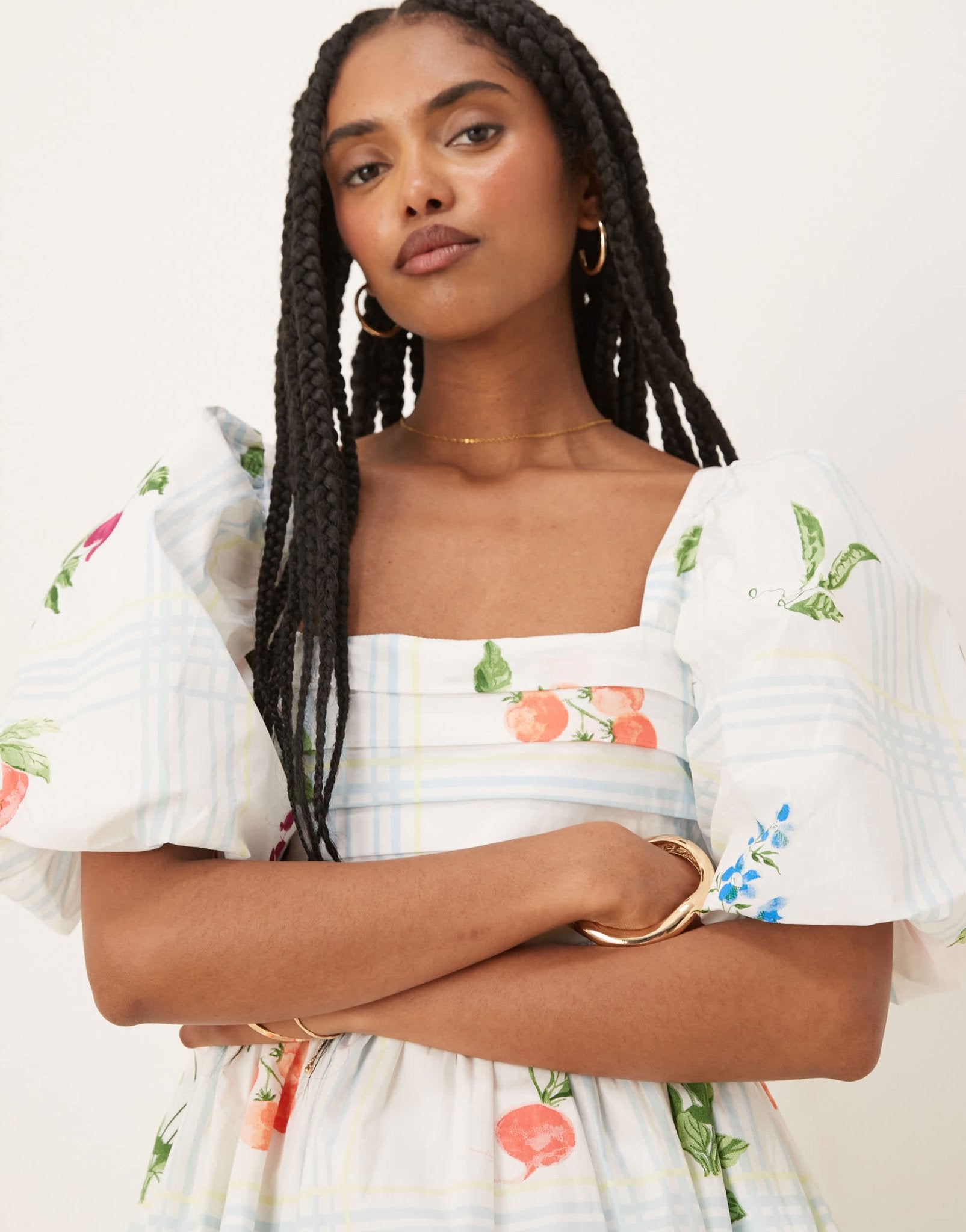 Nobody's Child Nova puff sleeve mini dress in fruit check print - ASOS Sample Sale