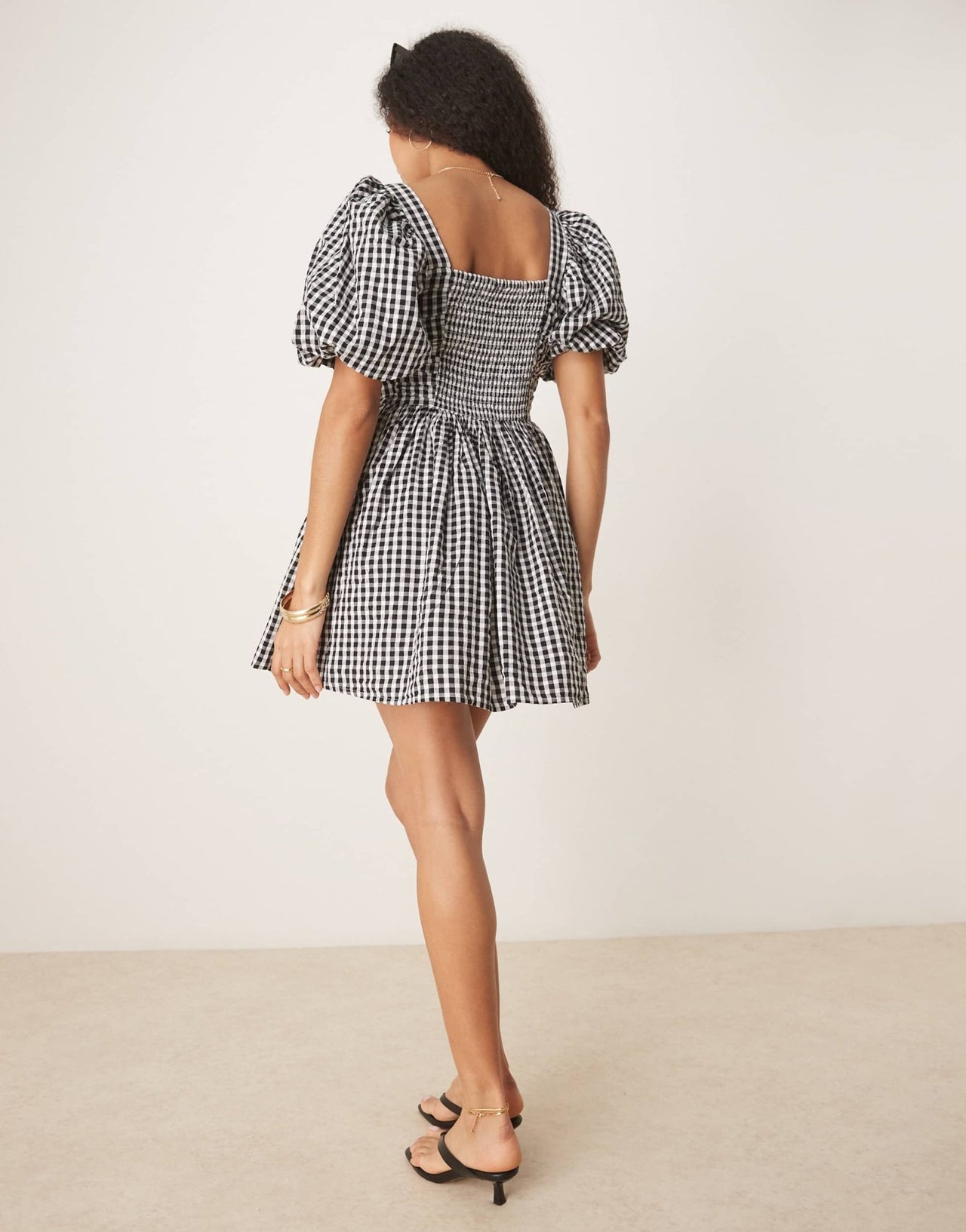 Nobody's Child Nova puff sleeve playsuit in black gingham - ASOS Sample Sale