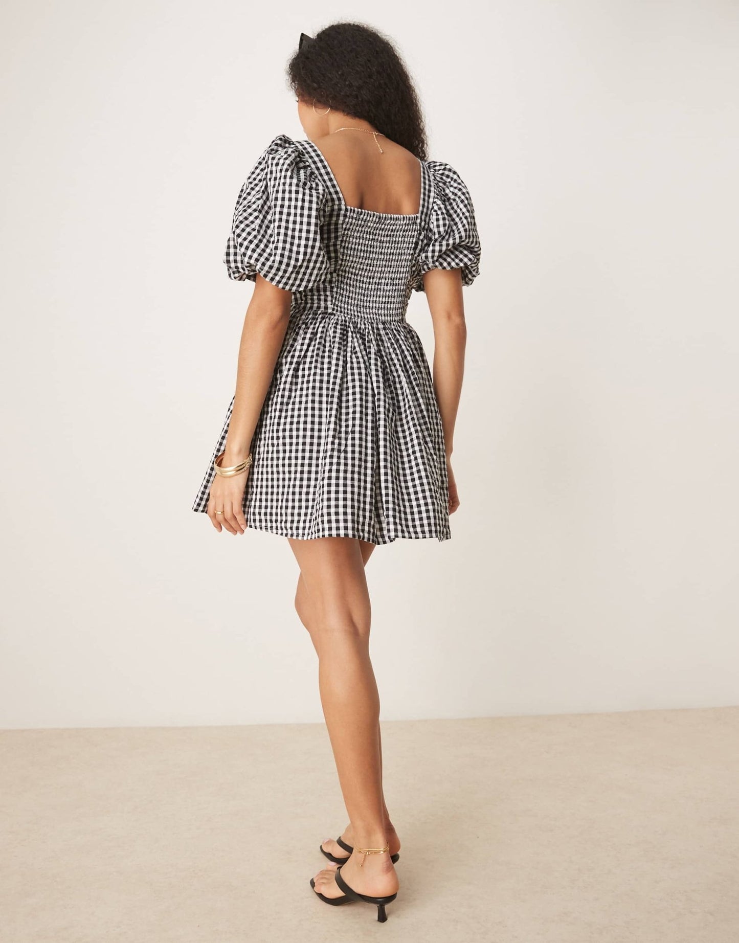 Nobody's Child Nova puff sleeve playsuit in black gingham - ASOS Sample Sale