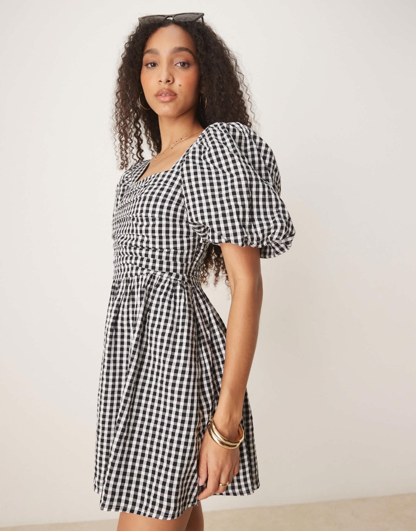 Nobody's Child Nova puff sleeve playsuit in black gingham - ASOS Sample Sale