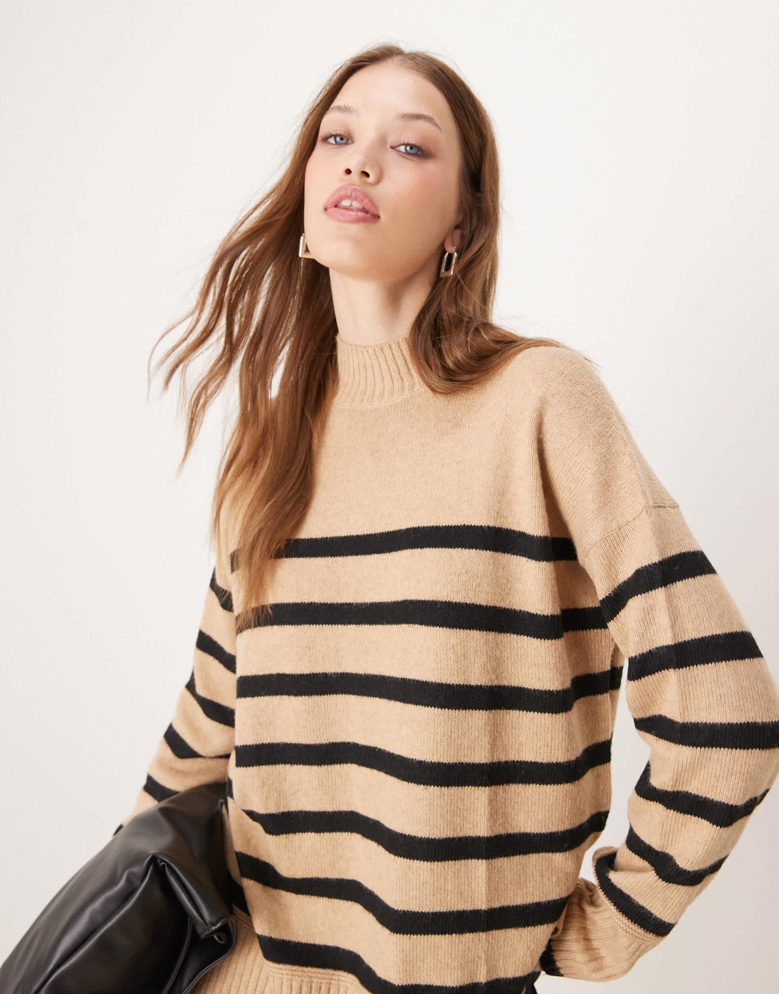 Nobody's Child oversized high neck jumper in brown stripe - ASOS Sample Sale