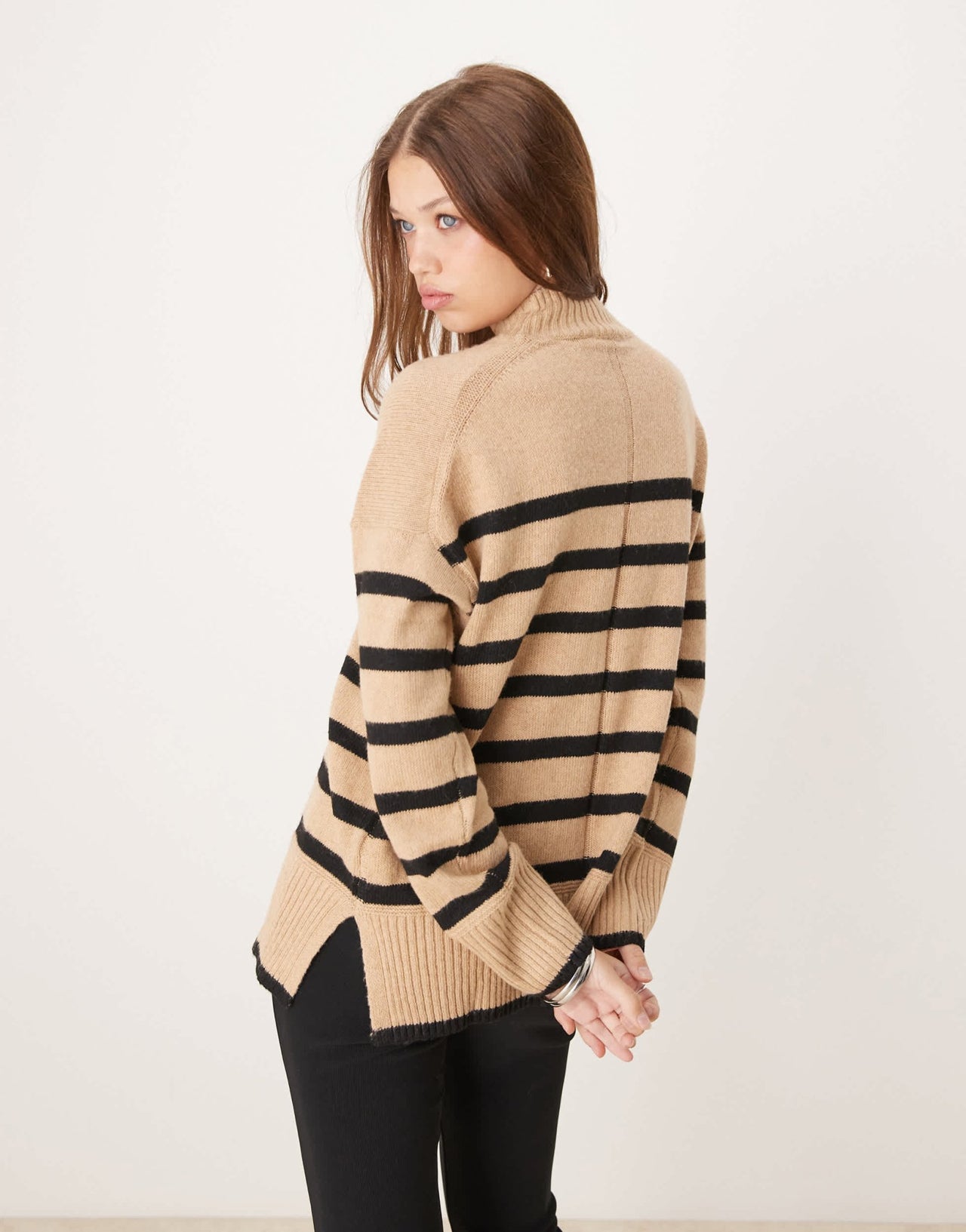 Nobody's Child oversized high neck jumper in brown stripe - ASOS Sample Sale