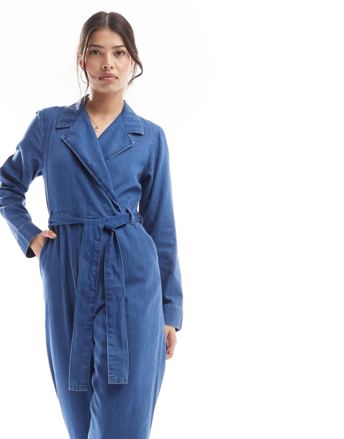 Nobody's Child Penrith wrap denim jumpsuit in blue - ASOS Sample Sale