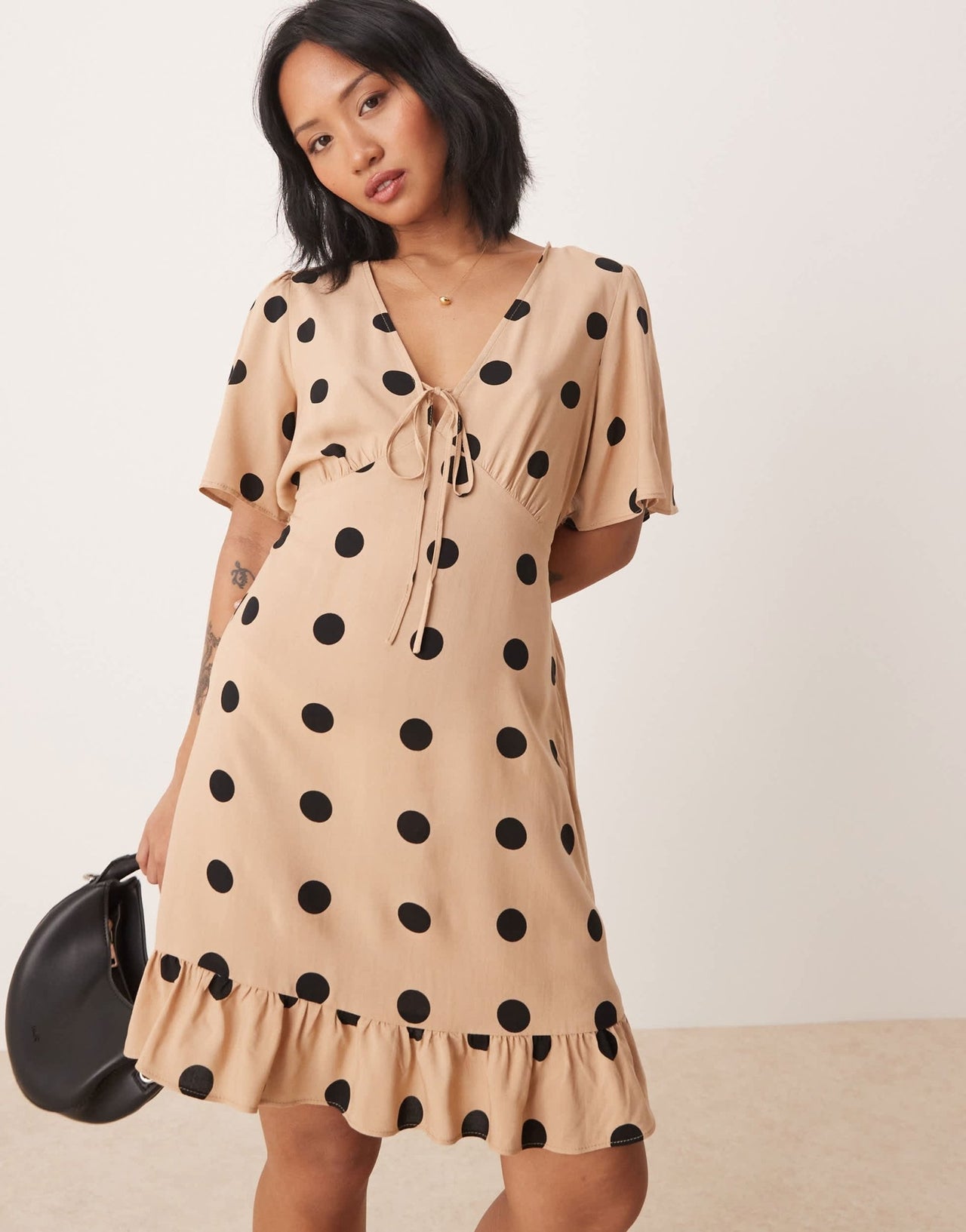 Nobody's Child Petite Dalia mini tea dress in tan spot - ASOS Sample Sale