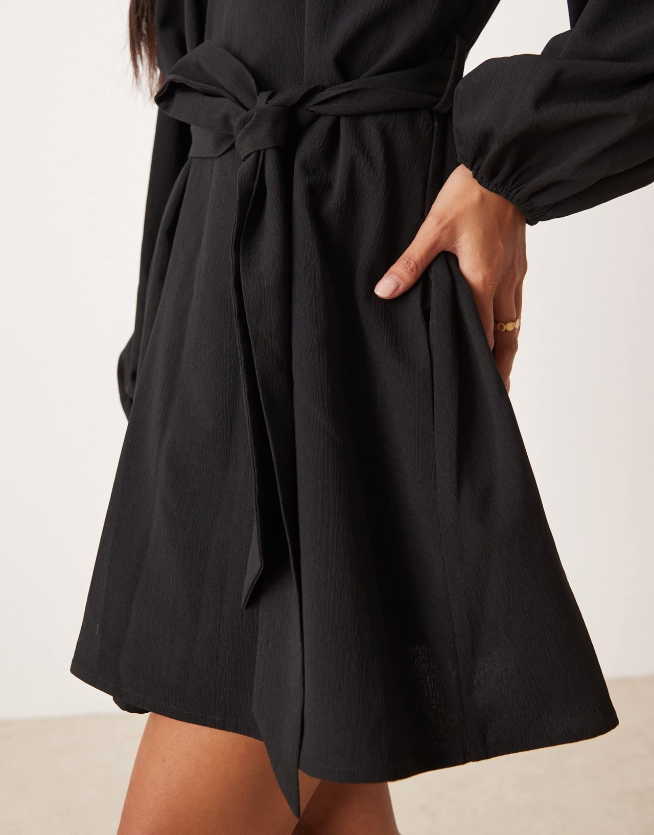 Nobody's Child Petite Mayall long sleeve belted mini dress in black - ASOS Sample Sale