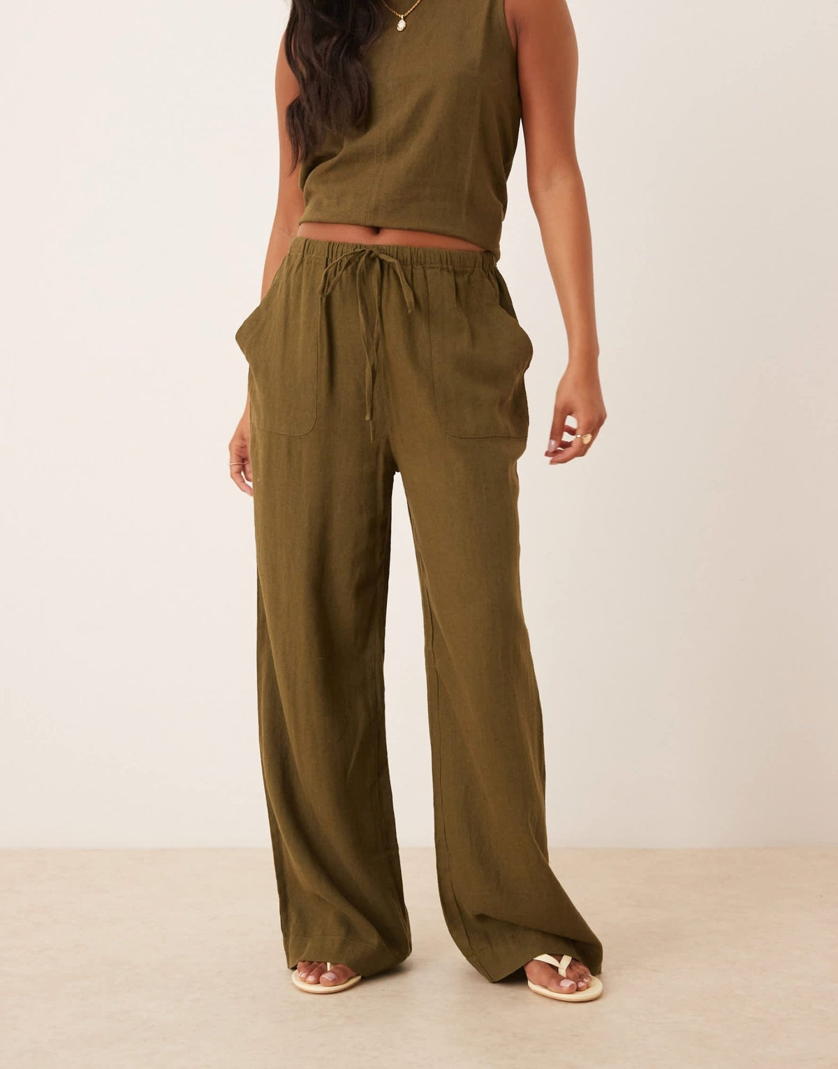 Nobody's Child Petite Shona straight leg trouser co-ord in green - ASOS Sample Sale