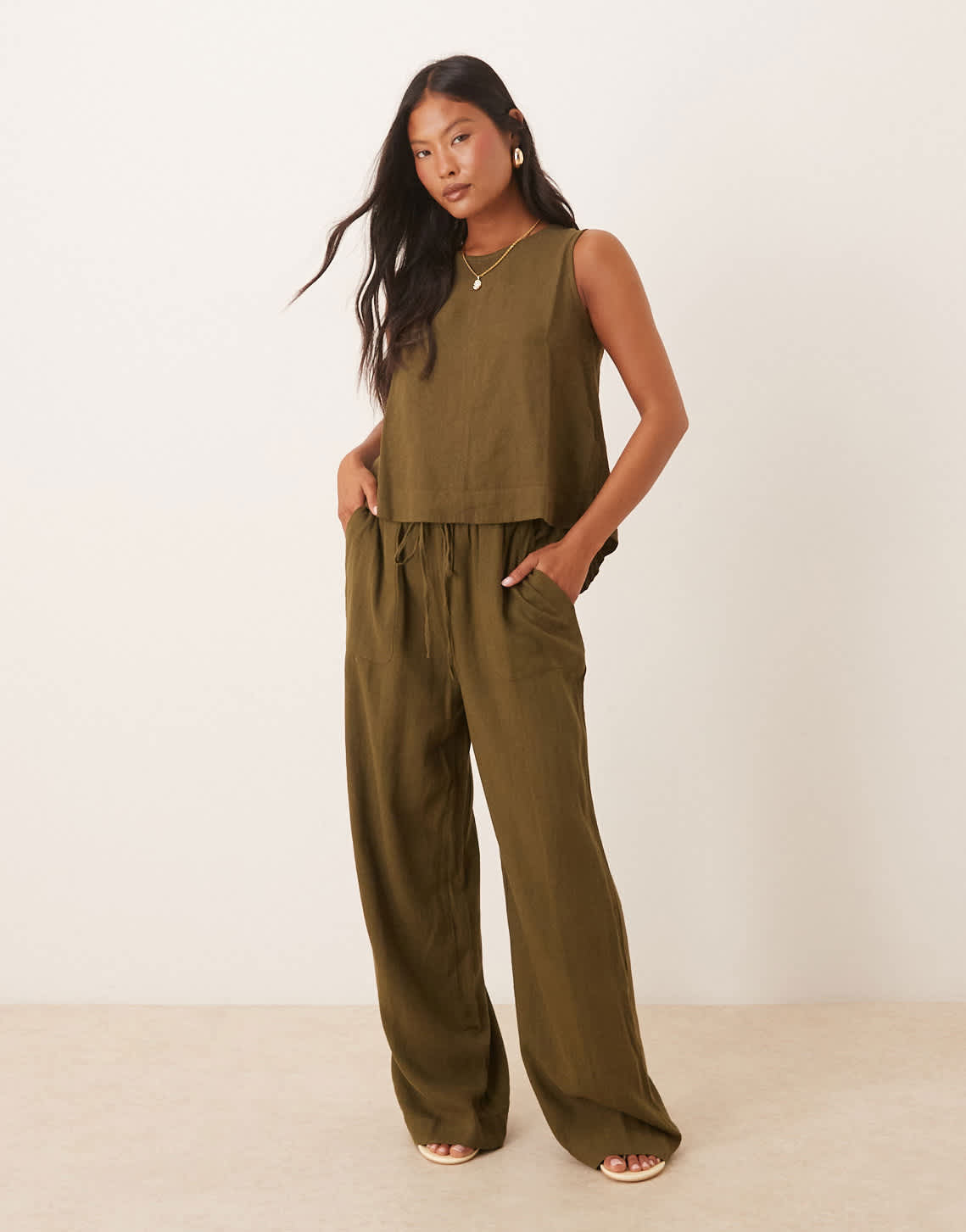 Nobody's Child Petite Shona straight leg trouser co-ord in green - ASOS Sample Sale
