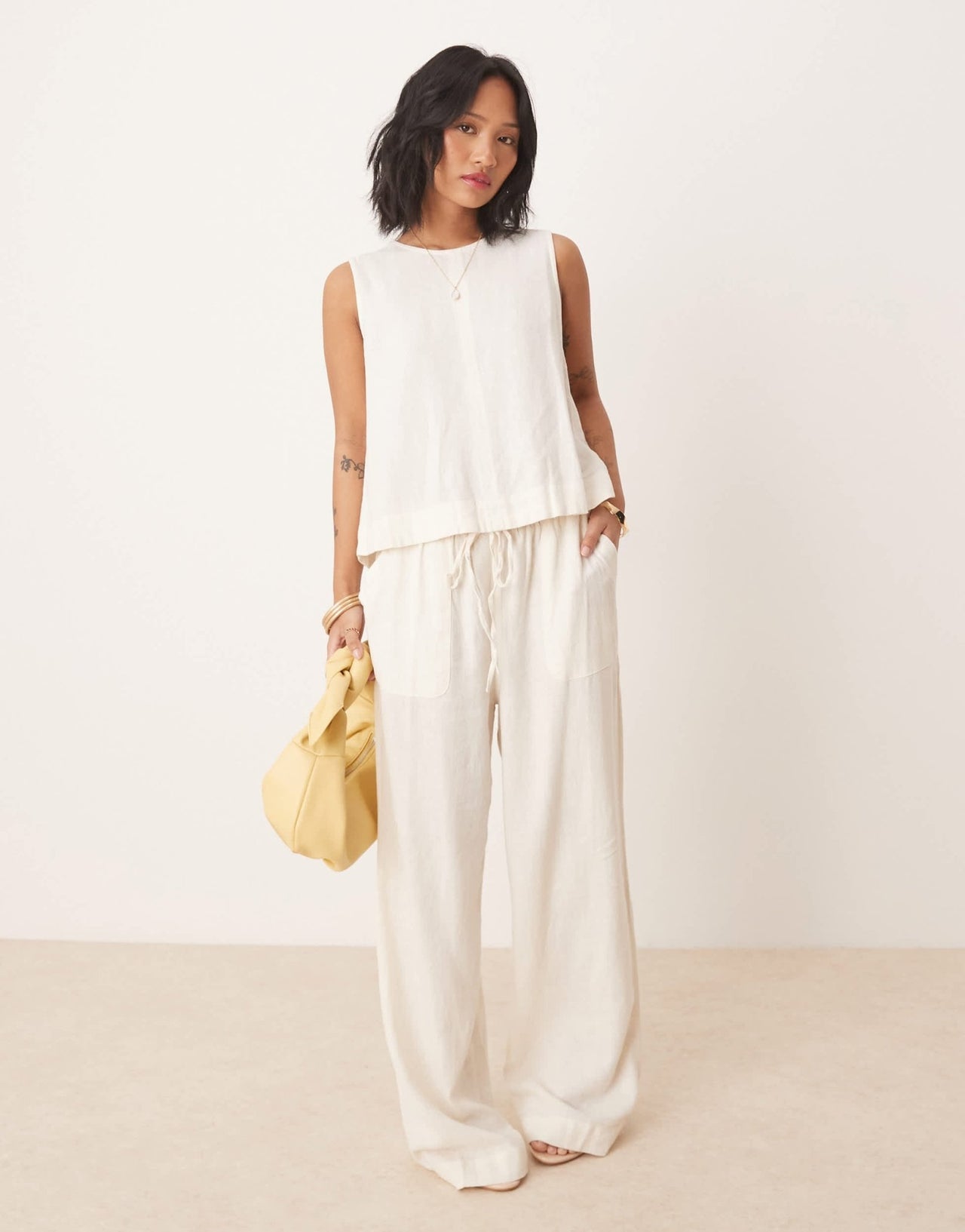 Nobody's Child Petite Shona straight leg trousers co-ord in cream - ASOS Sample Sale