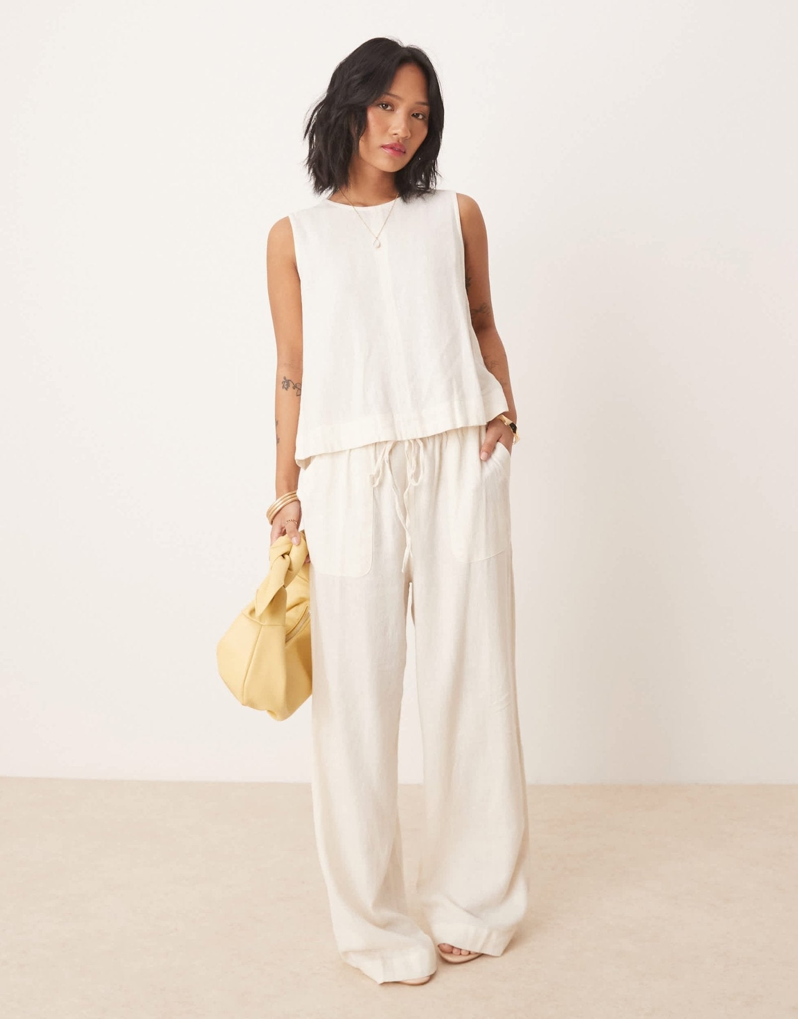 Nobody's Child Petite Shona straight leg trousers co-ord in cream - ASOS Sample Sale