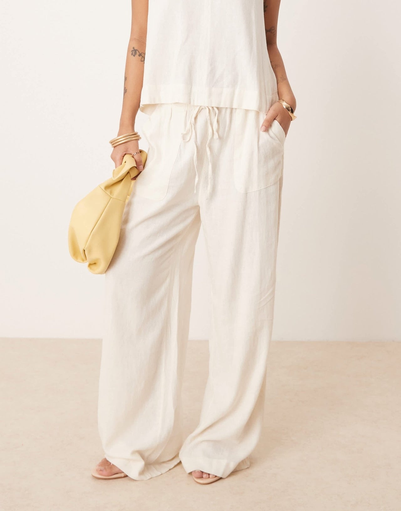 Nobody's Child Petite Shona straight leg trousers co-ord in cream - ASOS Sample Sale