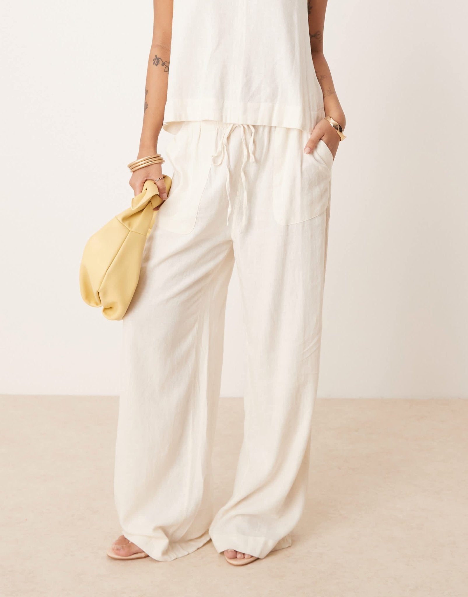 Nobody's Child Petite Shona straight leg trousers co-ord in cream - ASOS Sample Sale