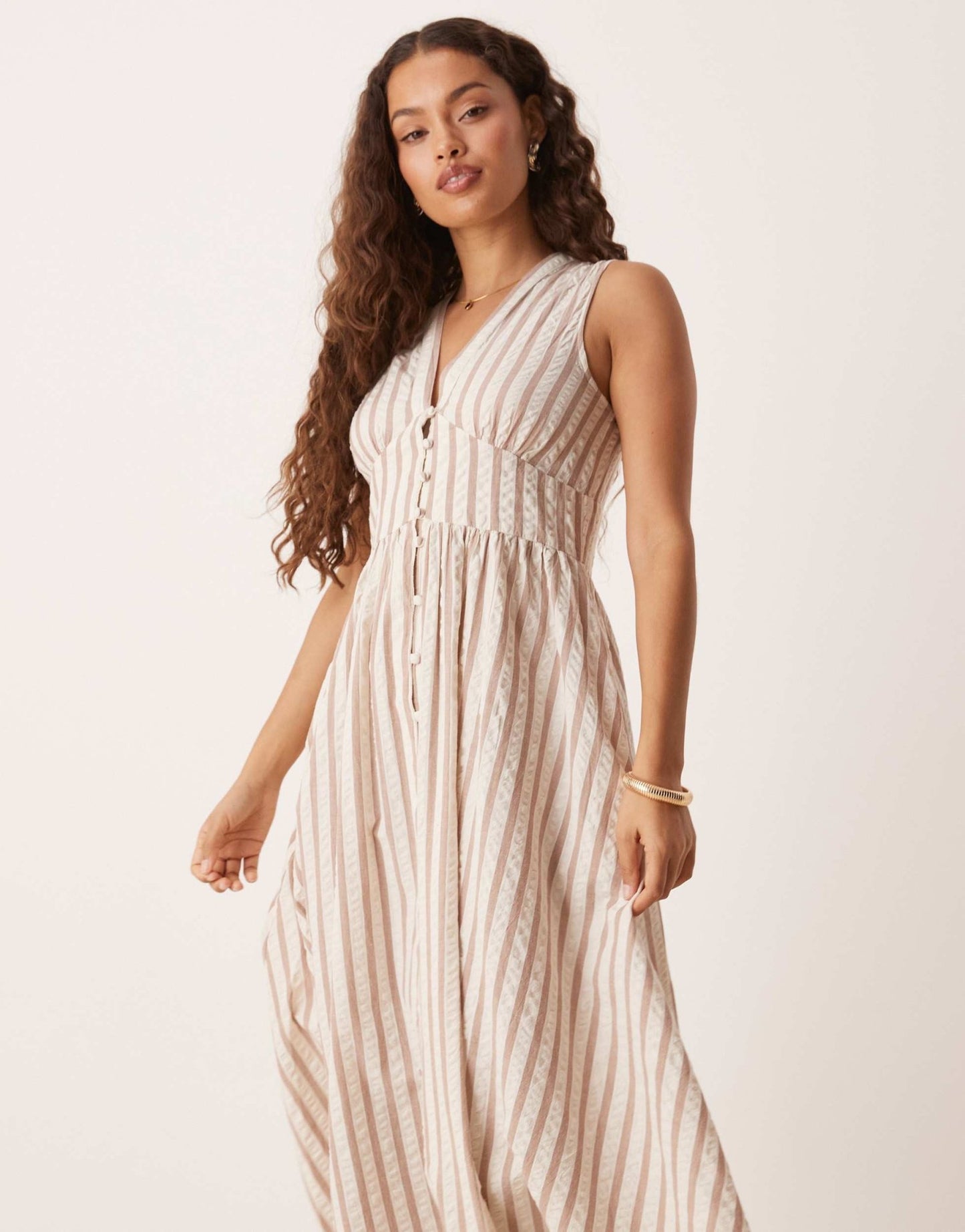 Nobody's Child Petite Starlight sleeveless midi dress in neutral stripe - ASOS Sample Sale