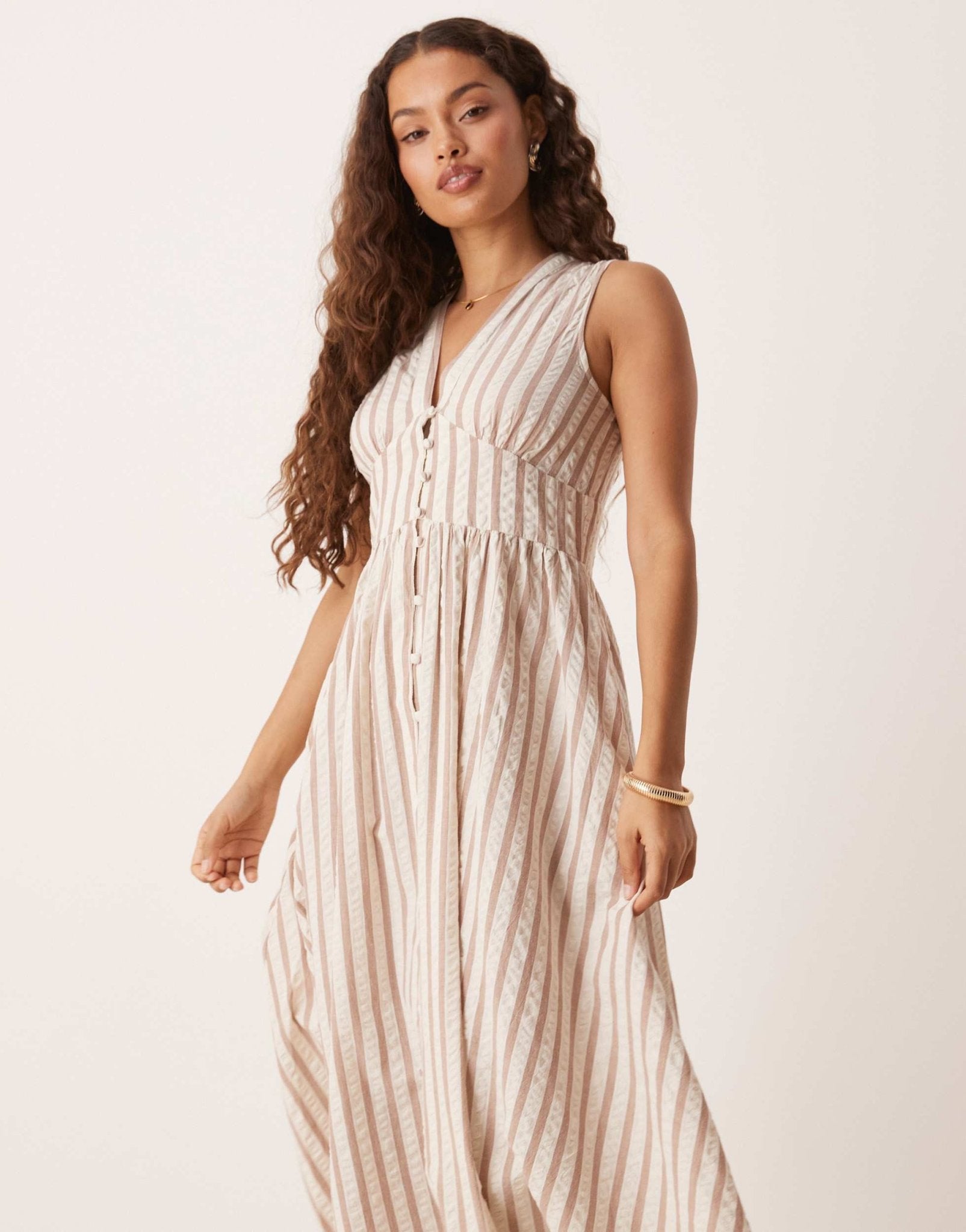 Nobody's Child Petite Starlight sleeveless midi dress in neutral stripe - ASOS Sample Sale