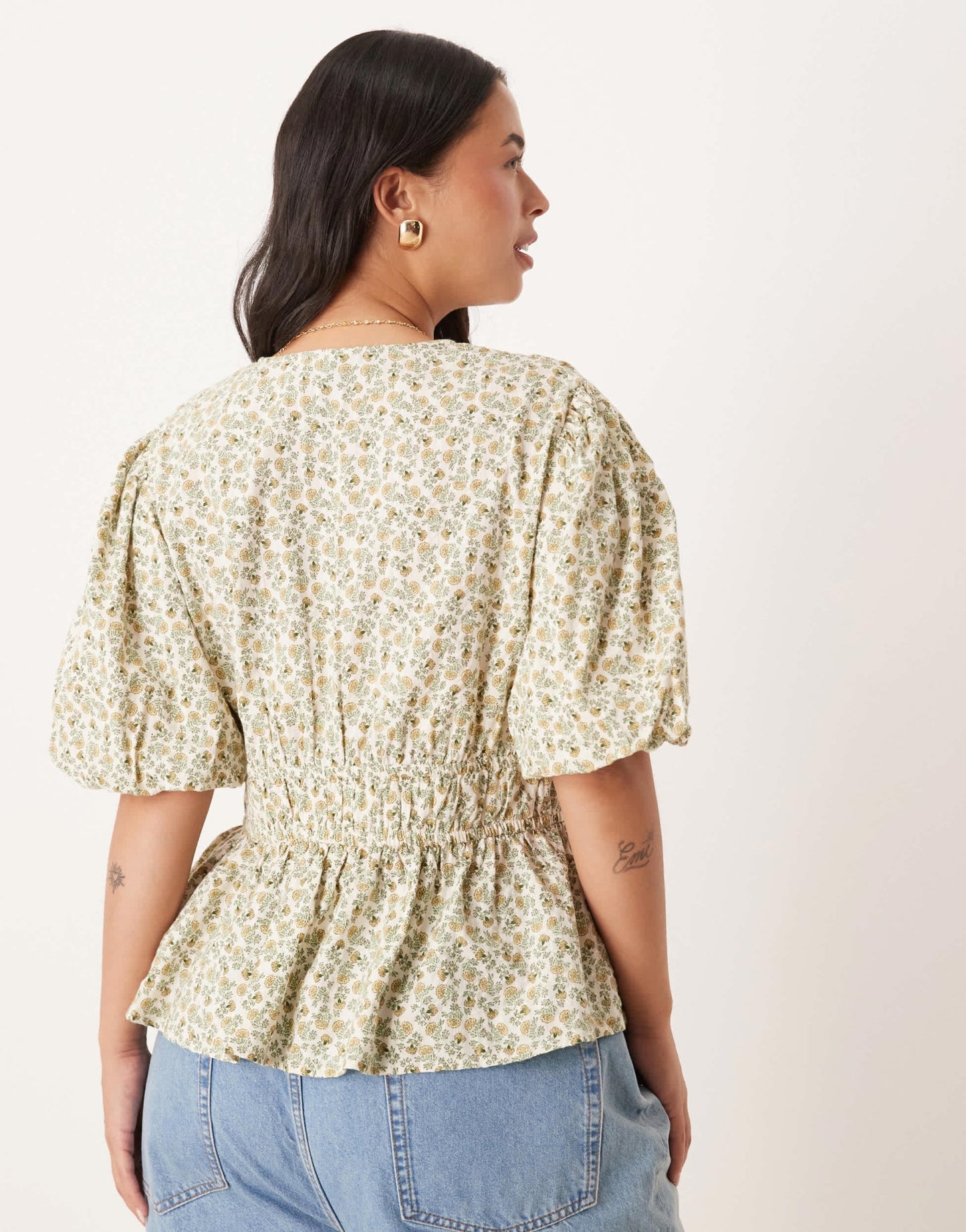 Nobody's Child Plus Cordellia puff sleeve crop top in yellow ditsy - ASOS Sample Sale