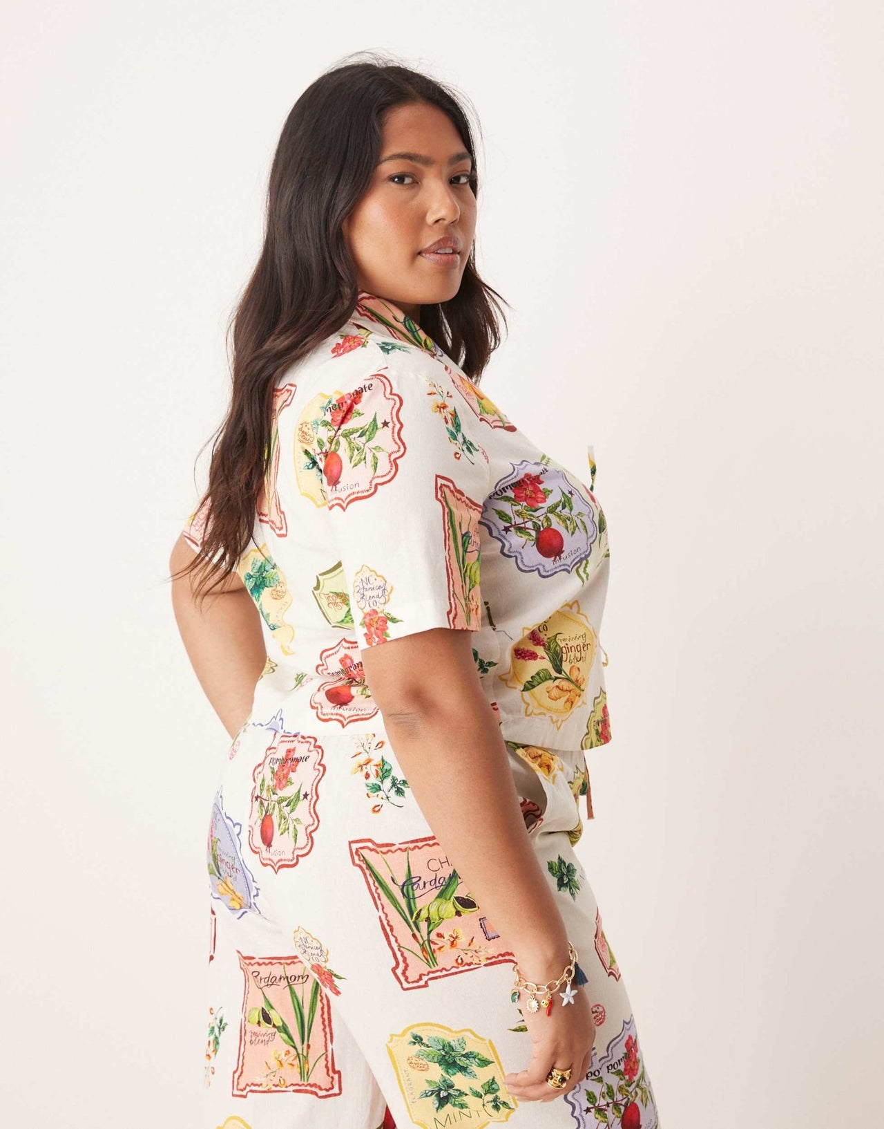 Nobody's Child Plus Harper tie detail shirt co - ord in postcard fruit print - ASOS Sample Sale