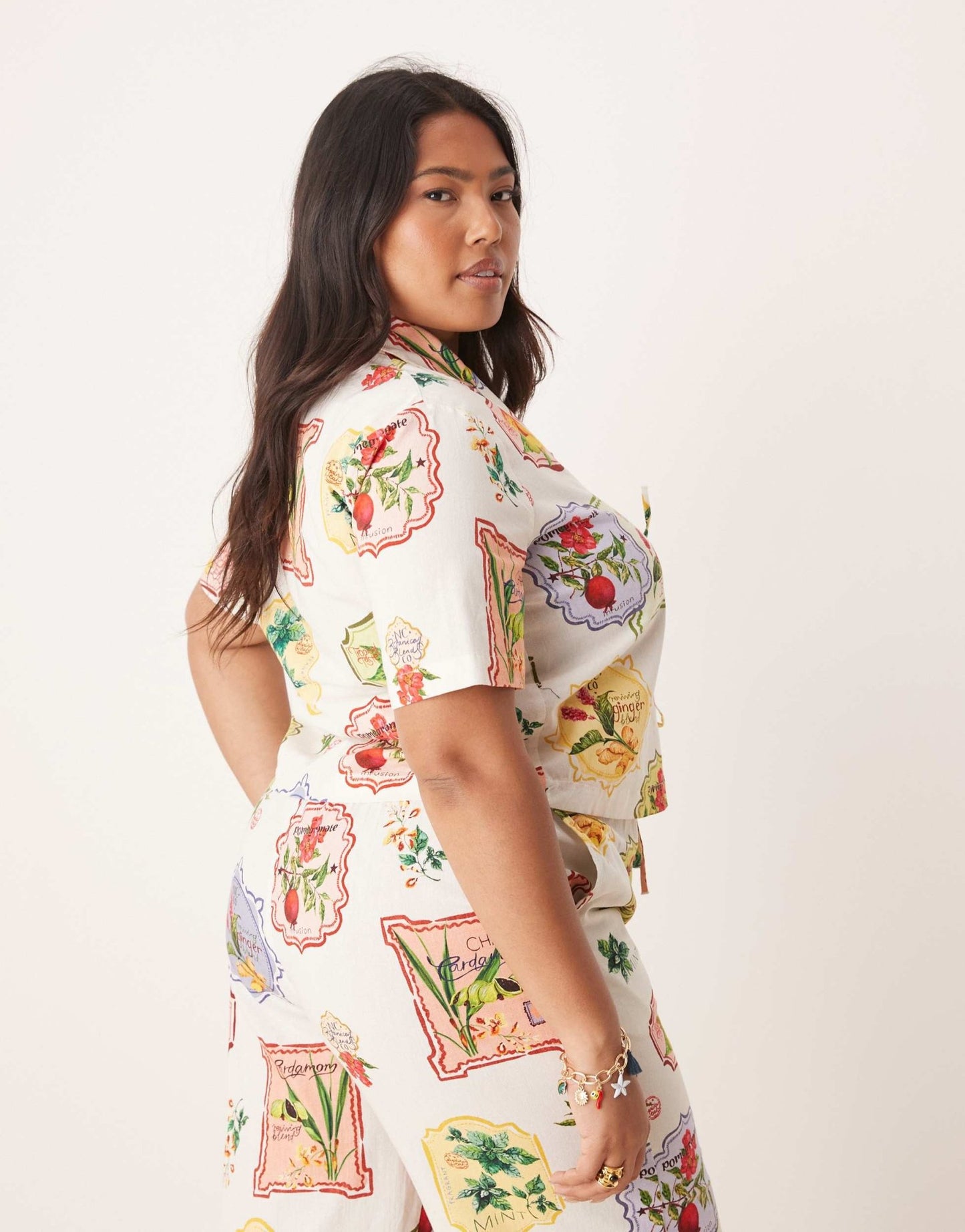 Nobody's Child Plus Harper tie detail shirt co - ord in postcard fruit print - ASOS Sample Sale