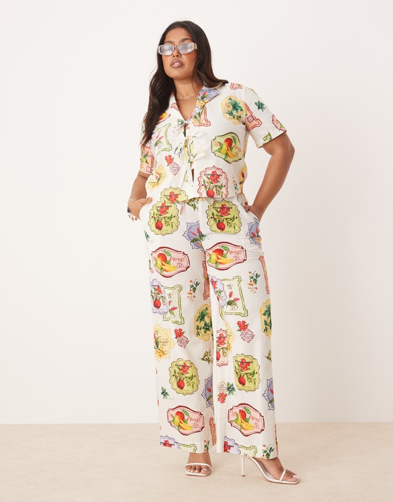 Nobody's Child Plus Harper tie detail shirt co - ord in postcard fruit print - ASOS Sample Sale