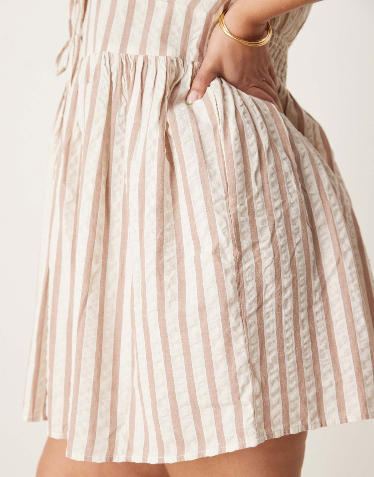 Nobody's Child Plus Scottie puff sleeve mini dress in neutral stripe - ASOS Sample Sale