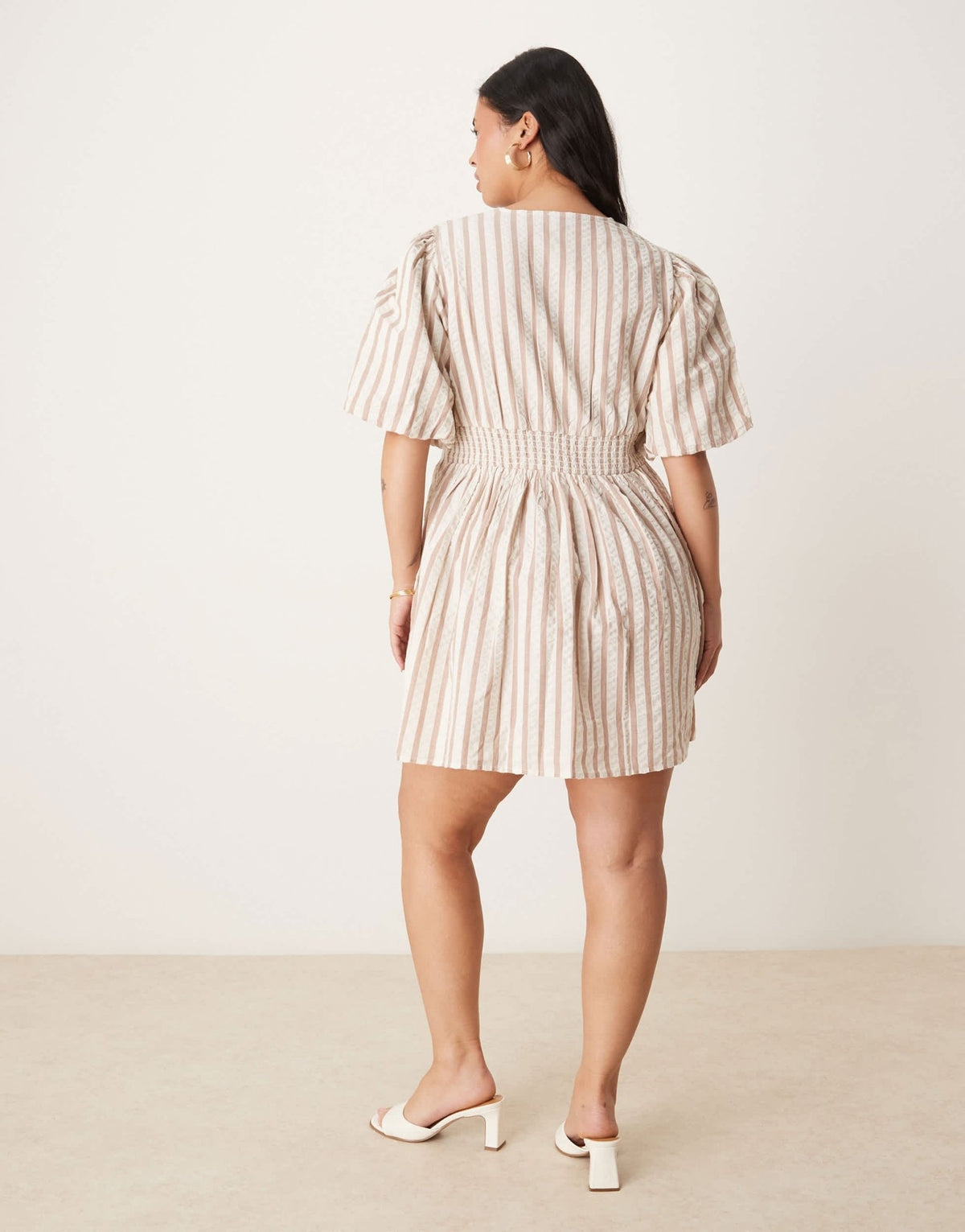 Nobody's Child Plus Scottie puff sleeve mini dress in neutral stripe - ASOS Sample Sale