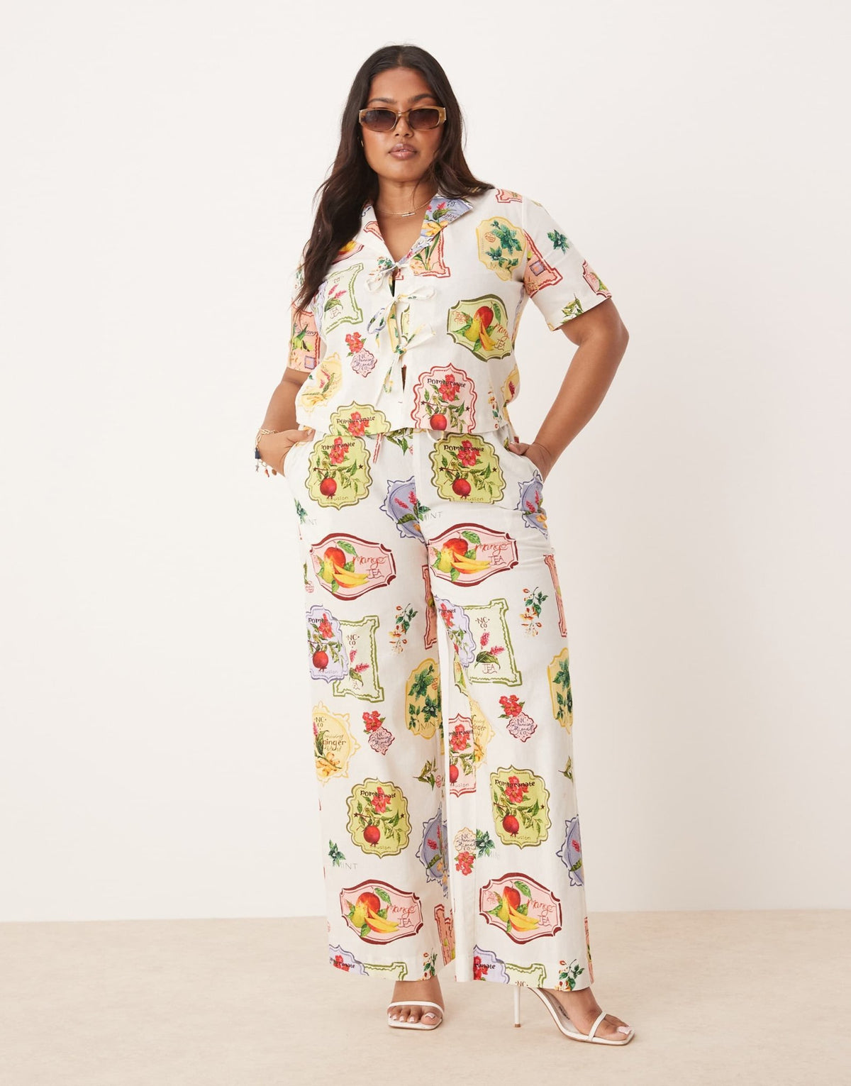 Nobody's Child Plus Shona straight leg trousers co-ord in postcard fruit print - ASOS Sample Sale
