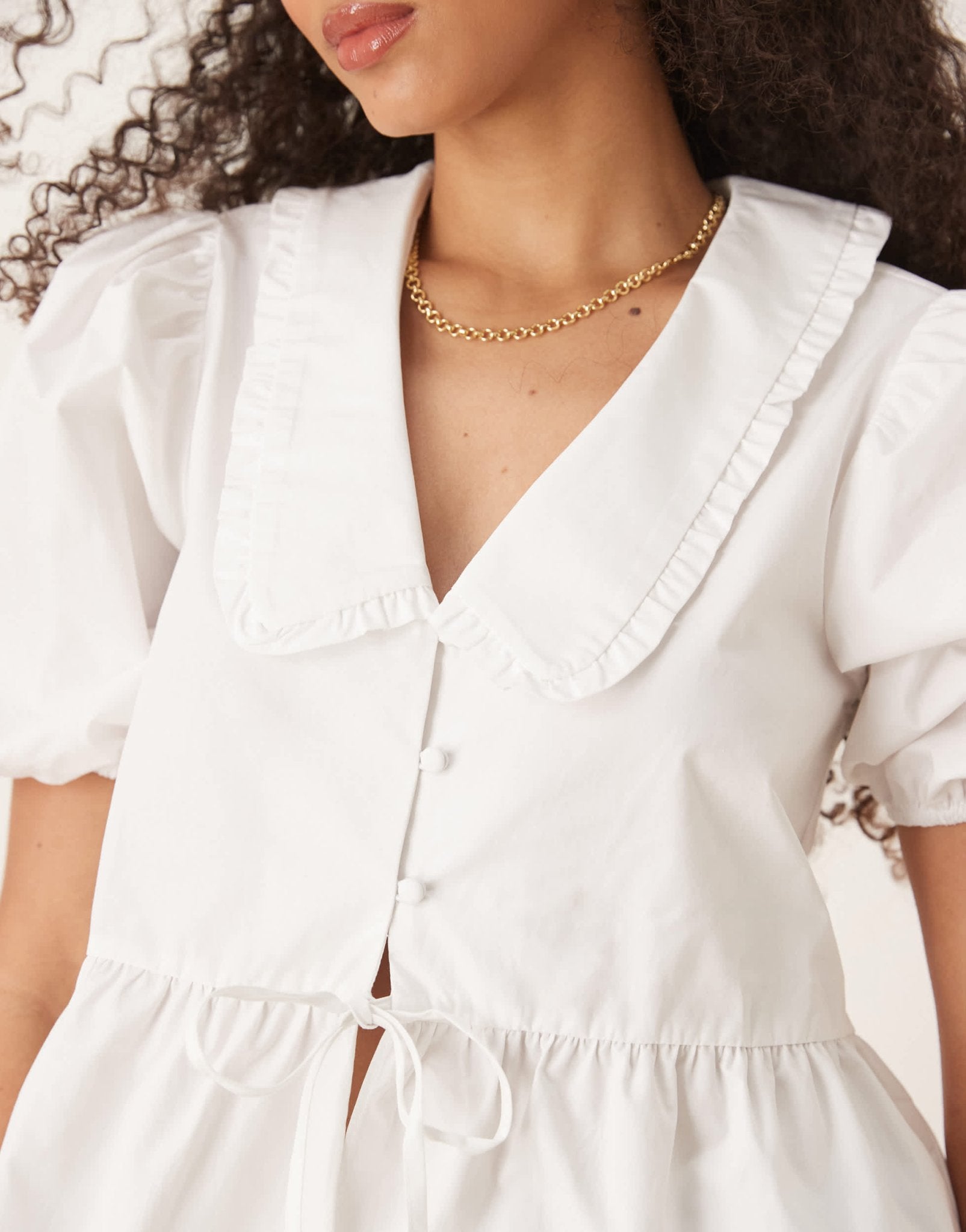 Nobody's Child Poppy collared puff sleeve blouse in white - ASOS Sample Sale