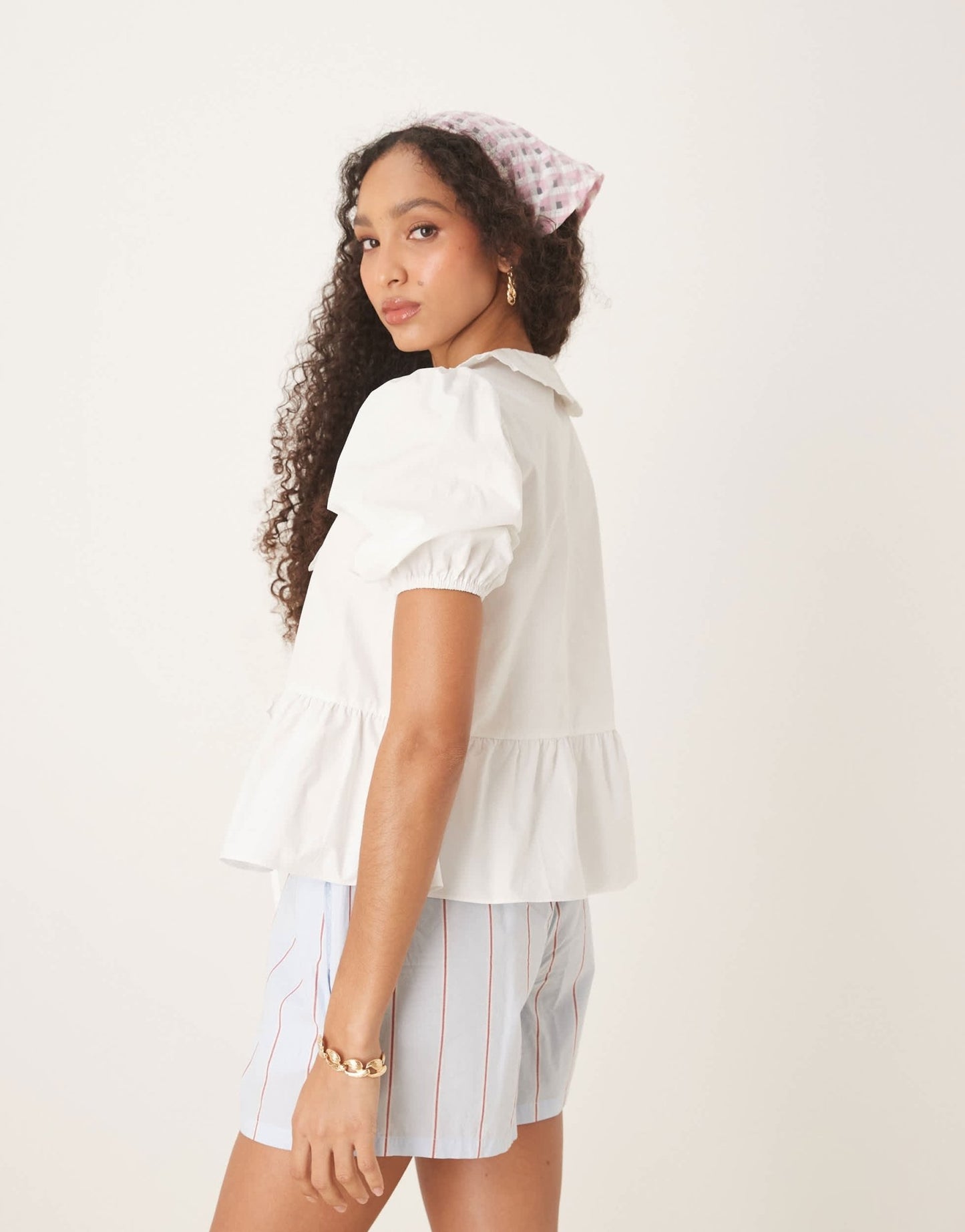 Nobody's Child Poppy collared puff sleeve blouse in white - ASOS Sample Sale