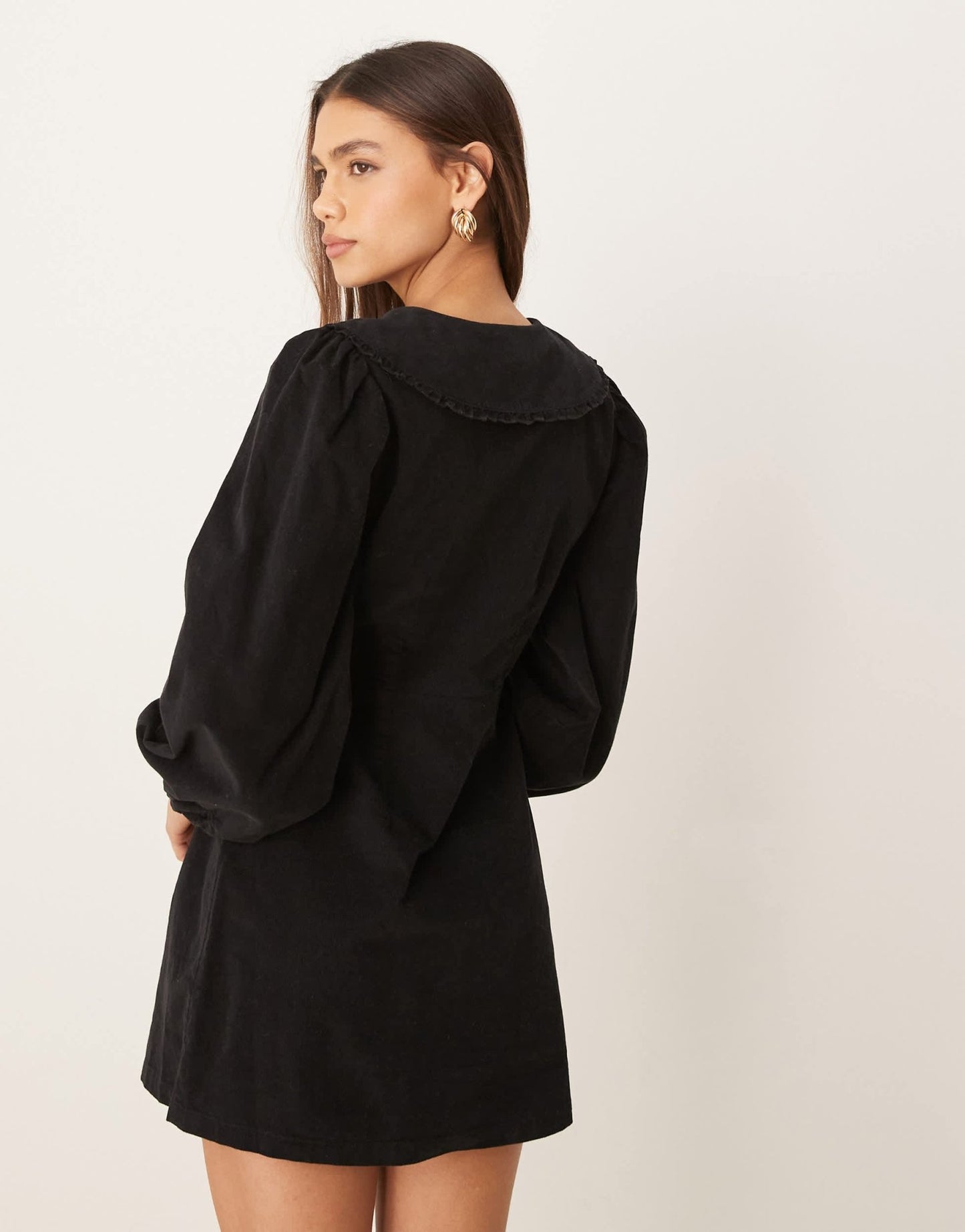 Nobody's Child Primrose cord mini dress with embroidered collar in black - ASOS Sample Sale
