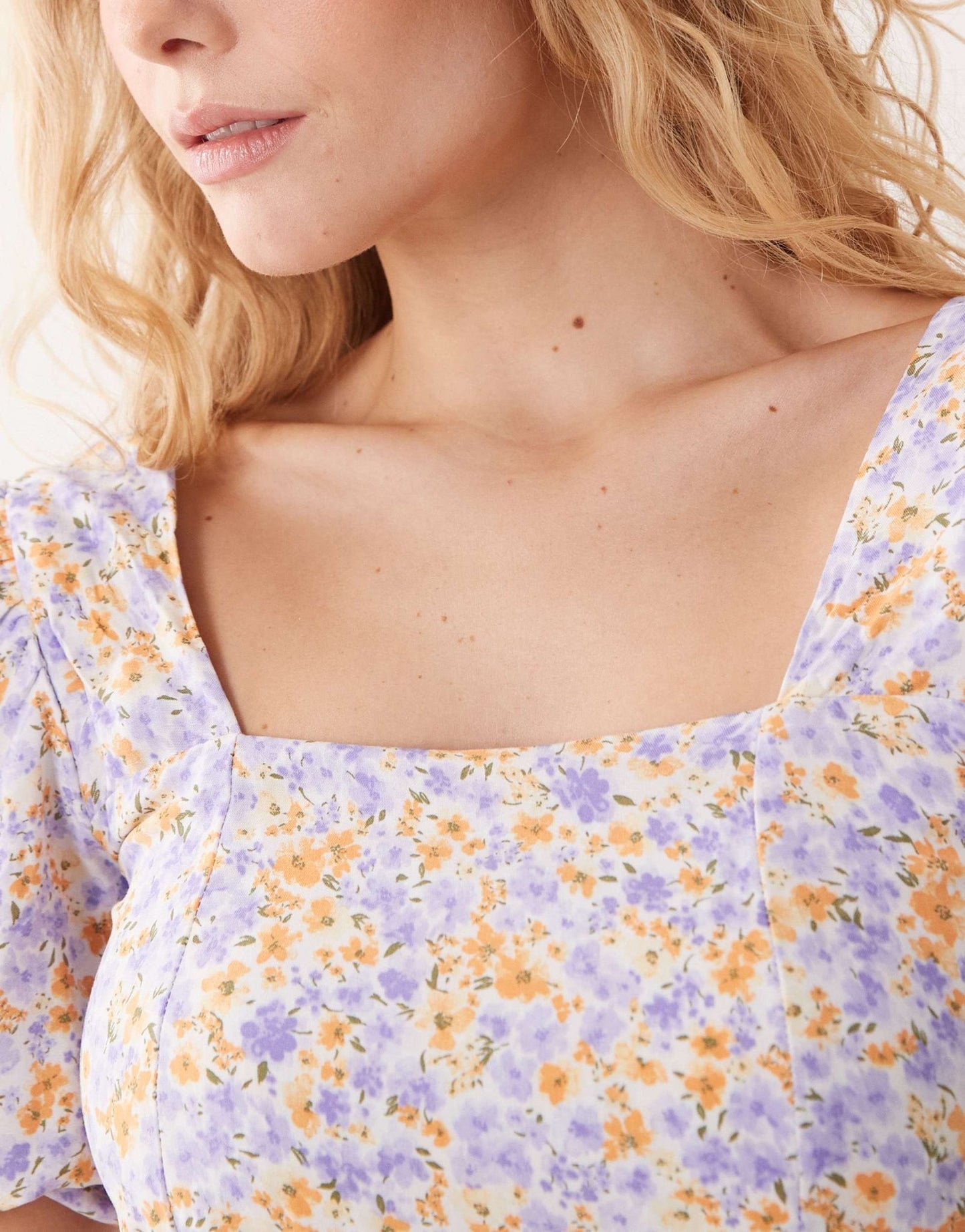 Nobody's Child puff sleeve midi dress in lilac and yellow - ASOS Sample Sale