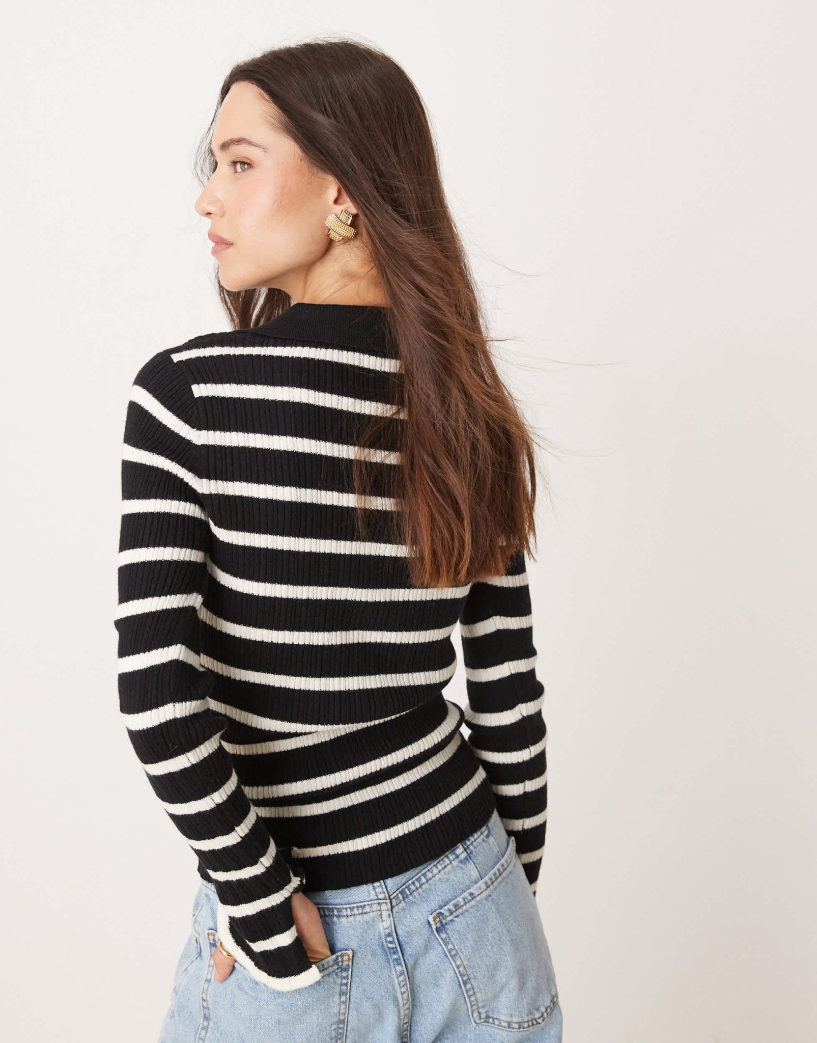 Nobody's Child ribbed button through top in knitted stripe - ASOS Sample Sale