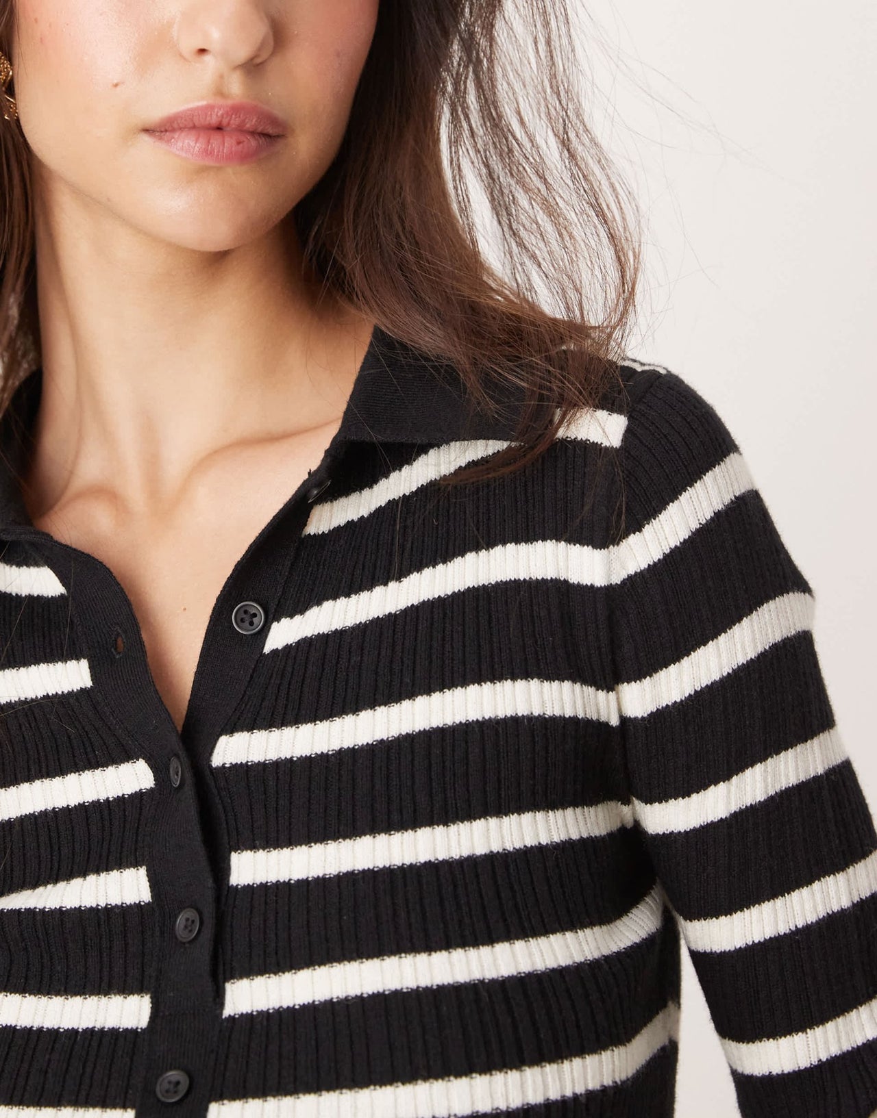 Nobody's Child ribbed button through top in knitted stripe - ASOS Sample Sale