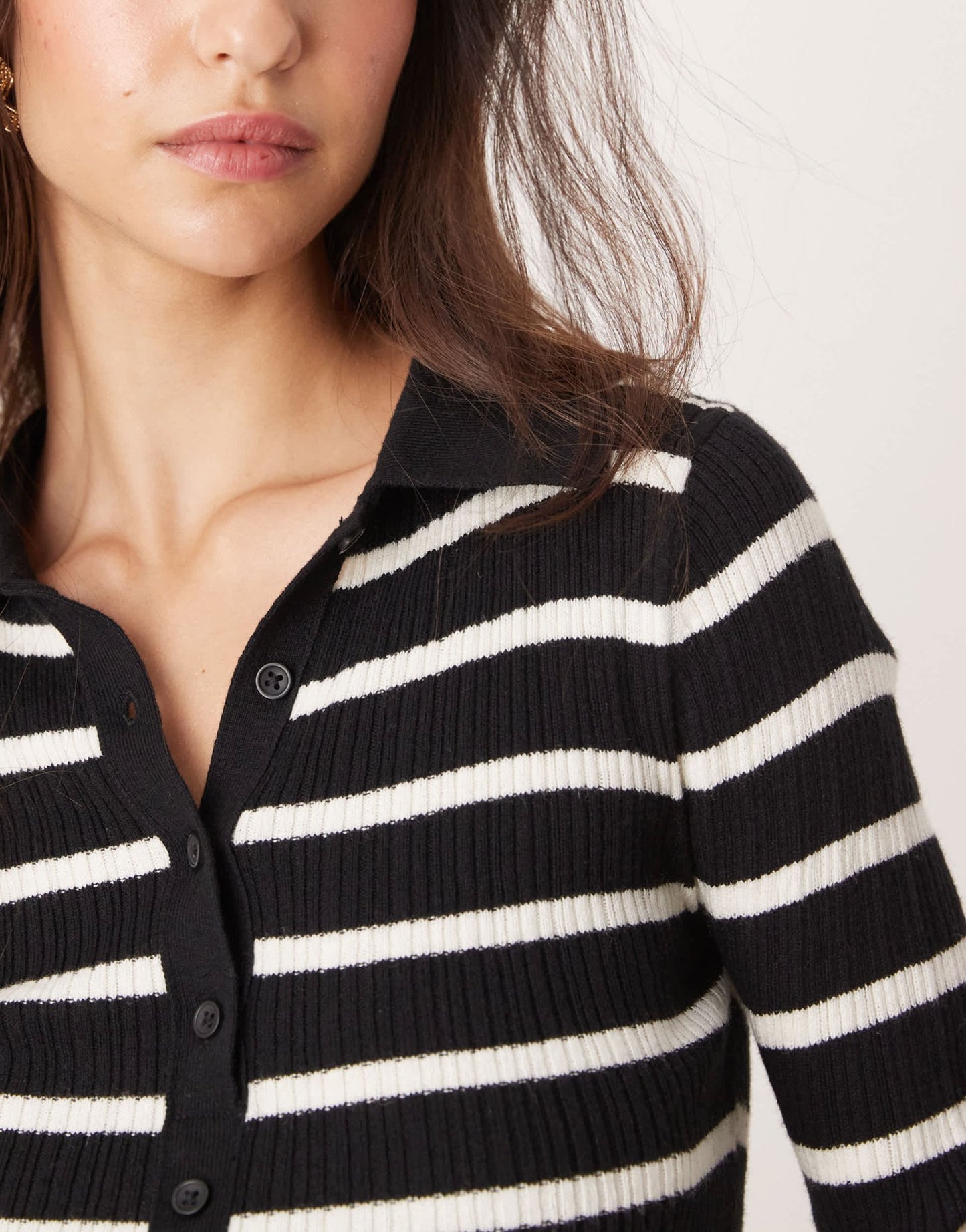 Nobody's Child ribbed button through top in knitted stripe - ASOS Sample Sale