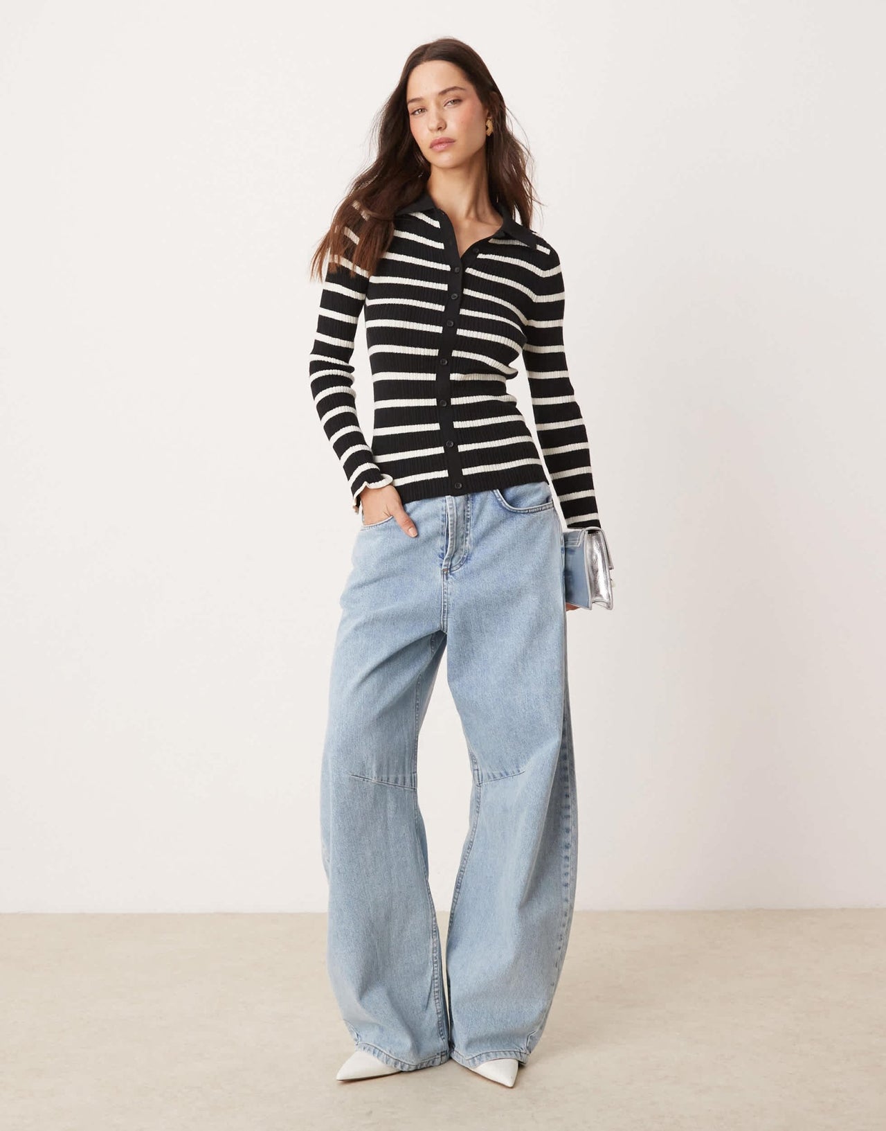 Nobody's Child ribbed button through top in knitted stripe - ASOS Sample Sale