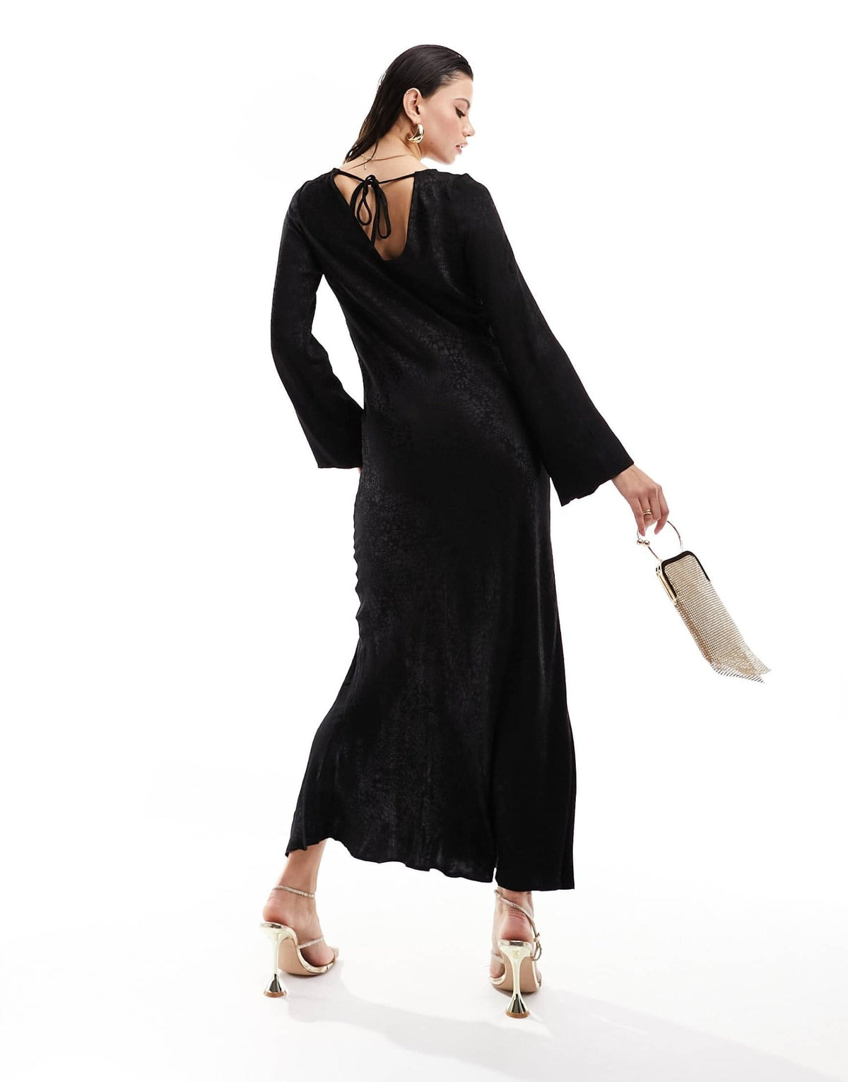 Nobody's Child satin jacquard maxi dress with thigh split in black - ASOS Sample Sale