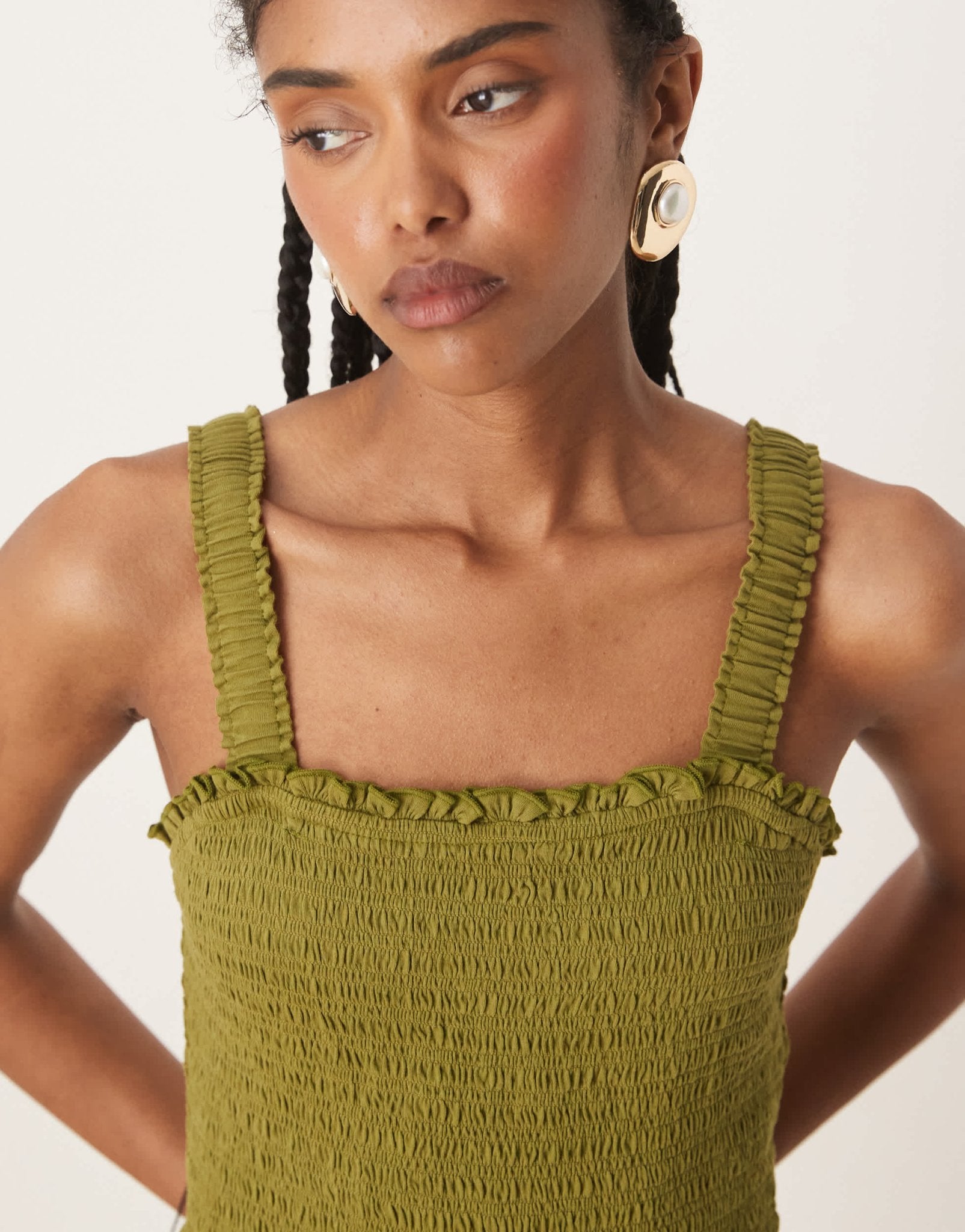 Nobody's Child shirred bodice wide leg jumpsuit in khaki - ASOS Sample Sale