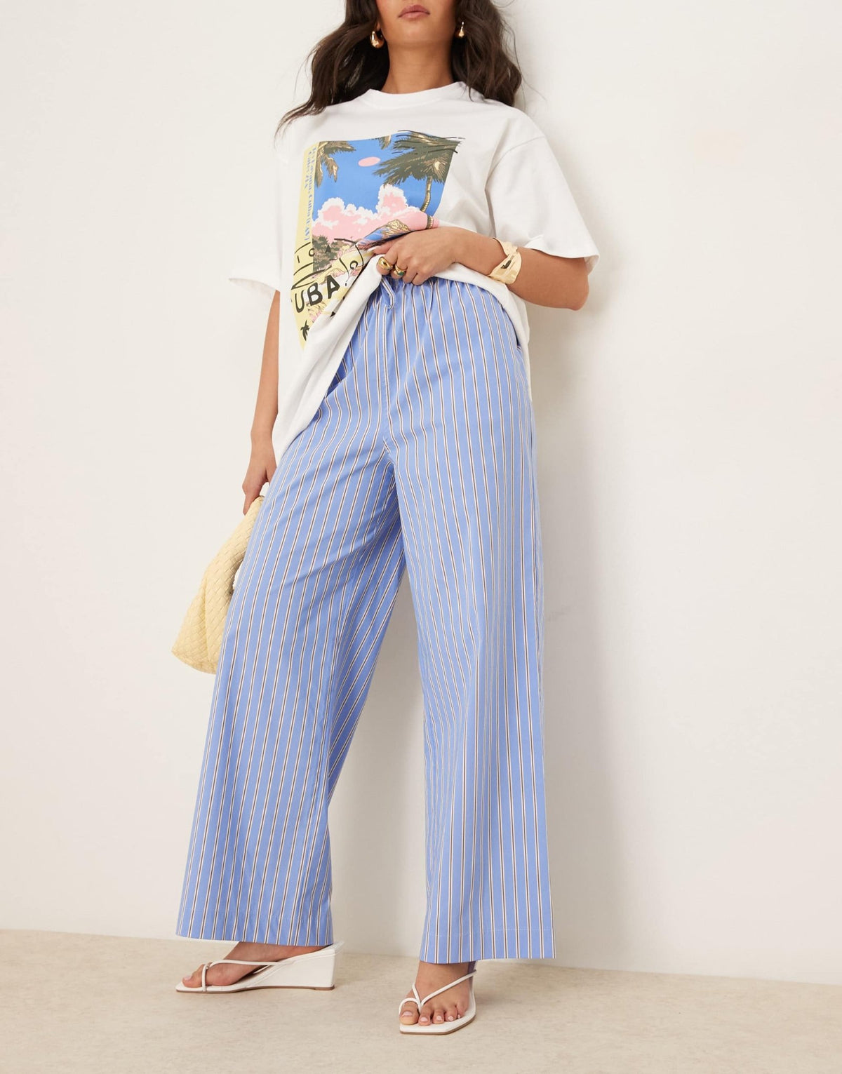 Nobody's Child Shona straight leg trousers in blue and white stripe - ASOS Sample Sale