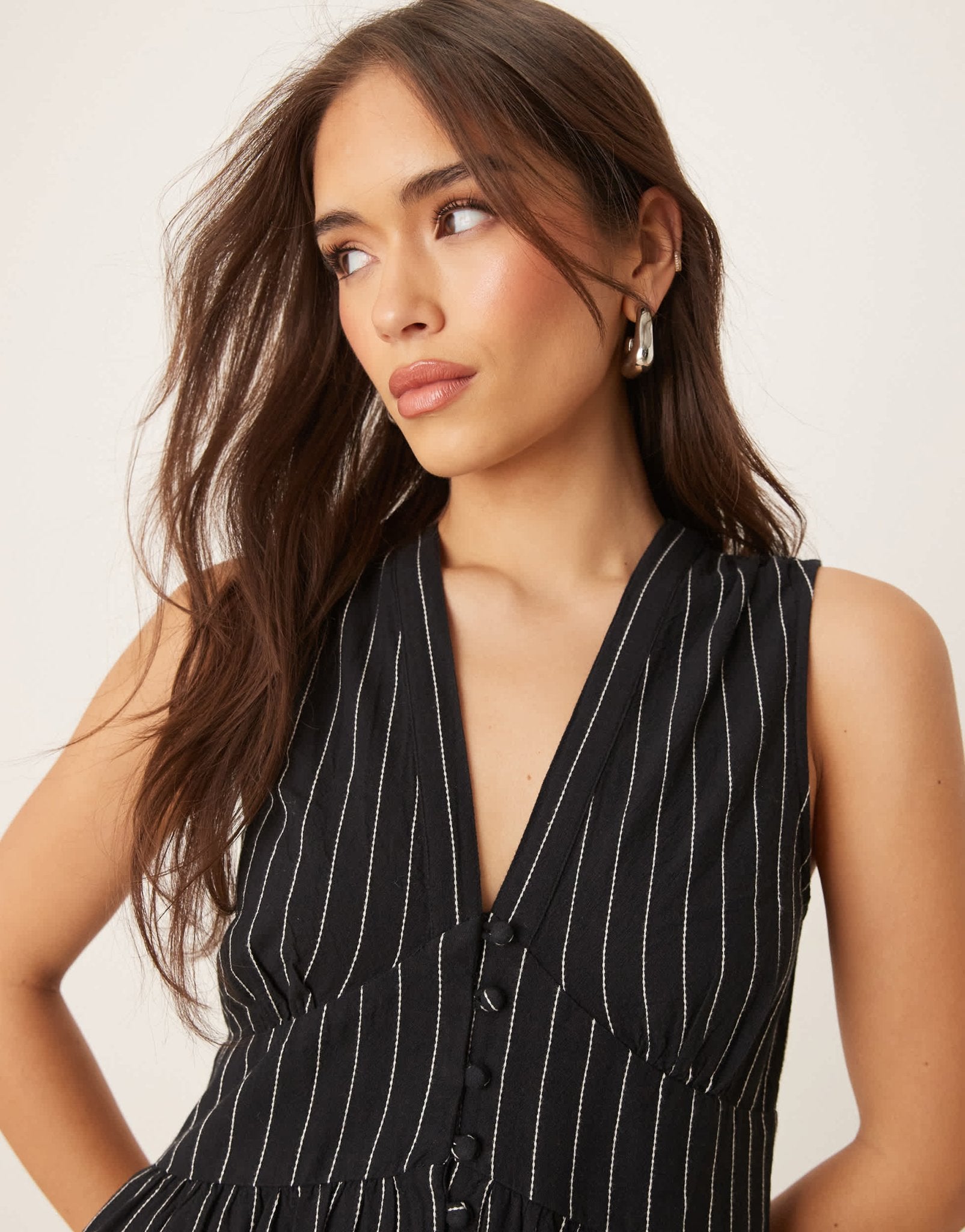 Nobody's Child Starlight sleeveless midaxi dress in black stripe - ASOS Sample Sale
